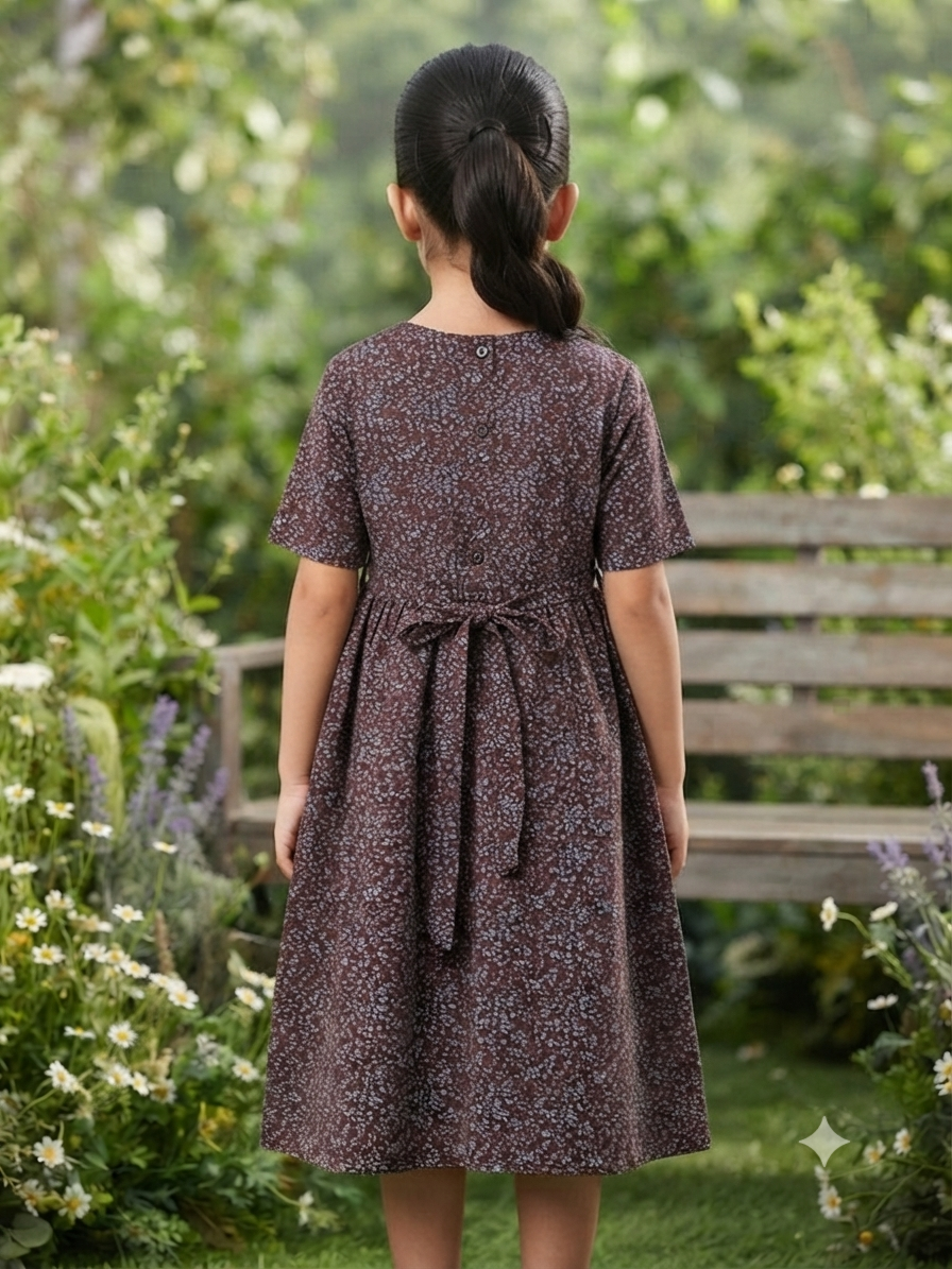 Teen Colours Brown Ditsy Floral Premium Quality ReyonDress for Girls