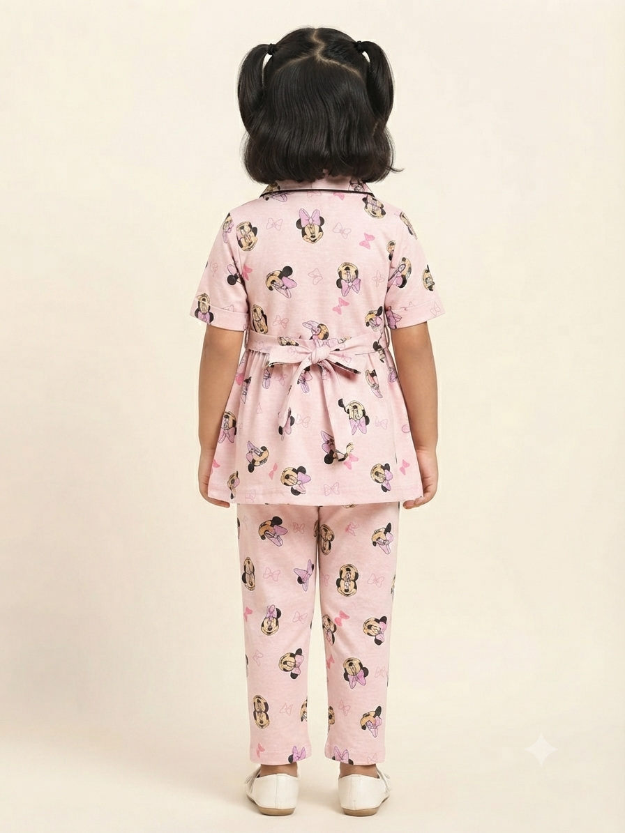 Premium Pink Minnie Mouse Hosiery Cotton Peplum Co-Ord Set