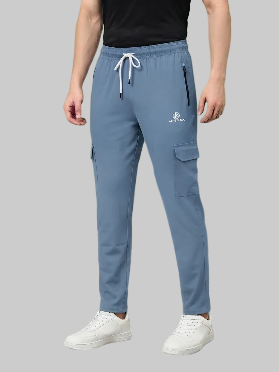 Aerotrack Men's Blue Cargo Track Pants with Zipper Pockets