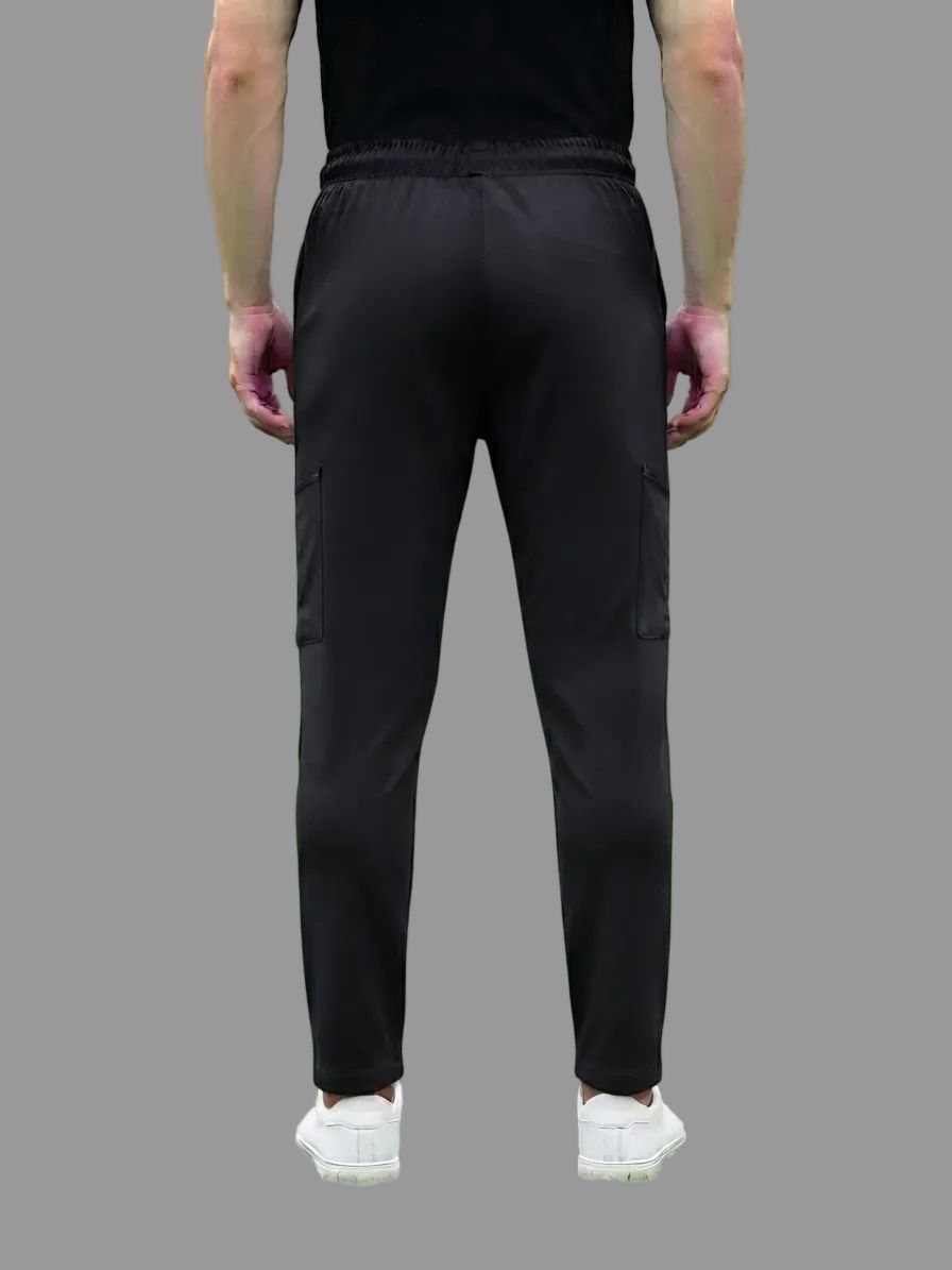 Men's Black Sporty Cargo Track Pants with Zipper Pockets