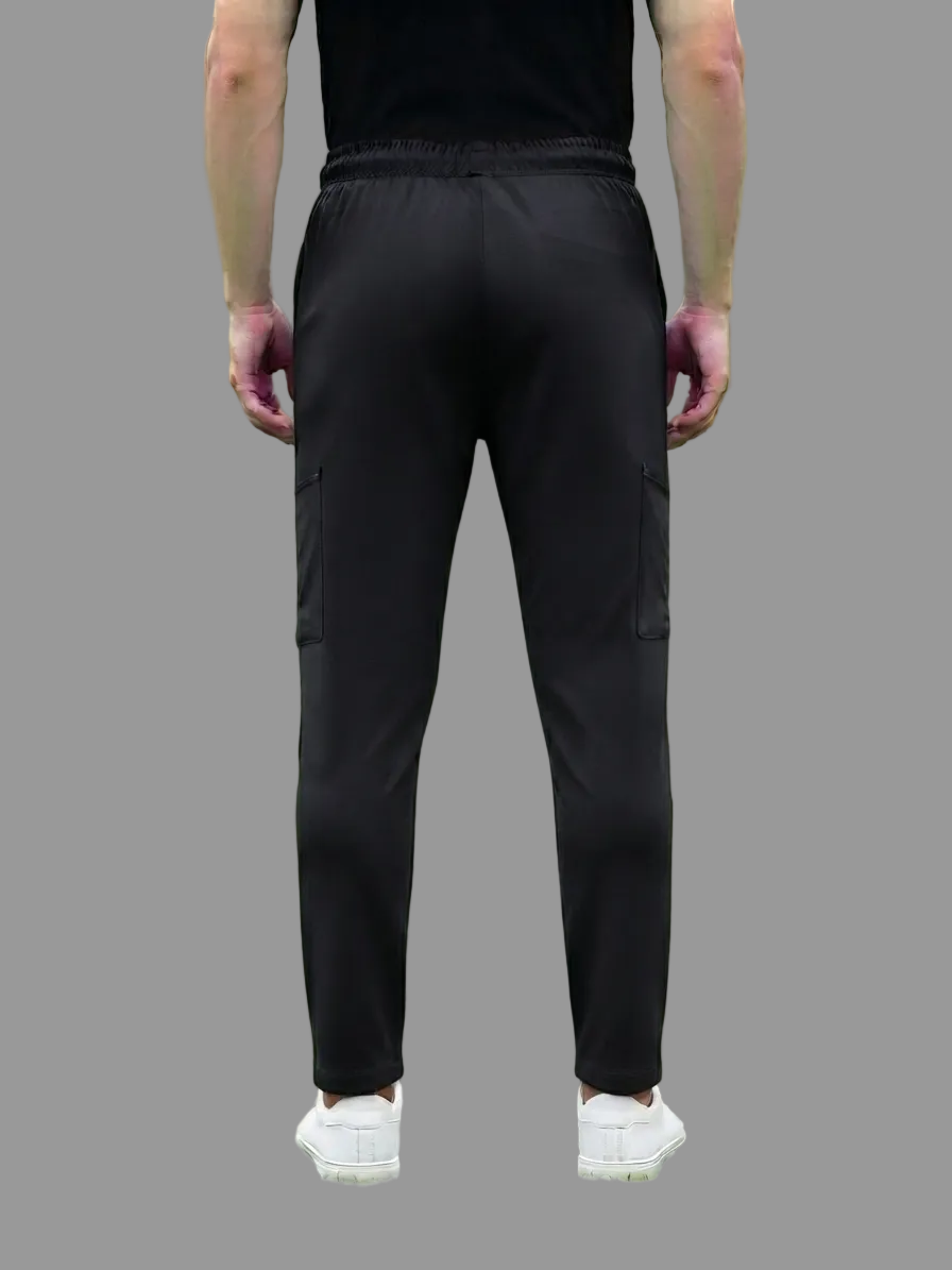 Men's Black Sporty Cargo Track Pants with Zipper Pockets