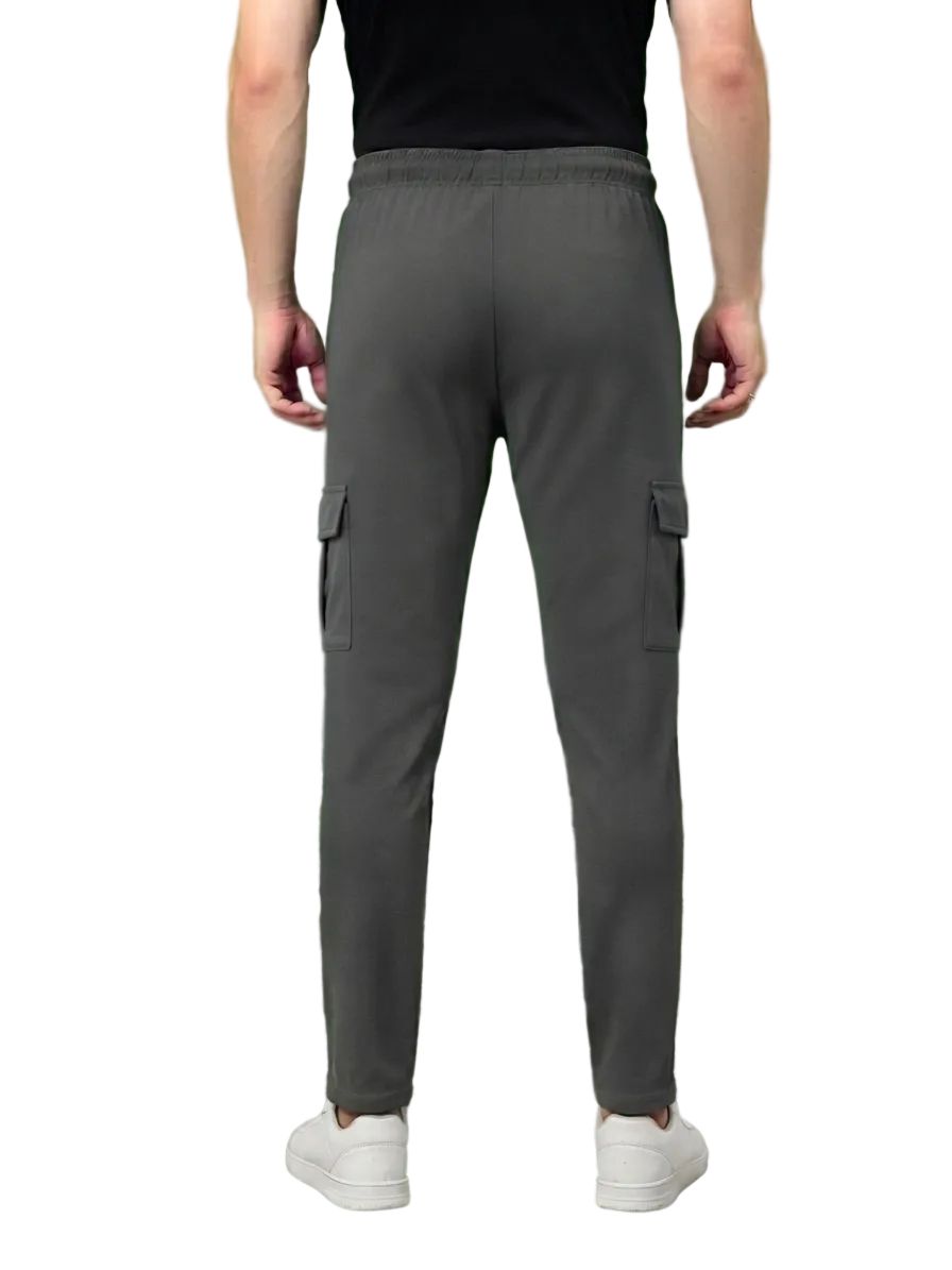 Men's Dark Grey Sporty Cargo Track Pants with Zipper Pockets