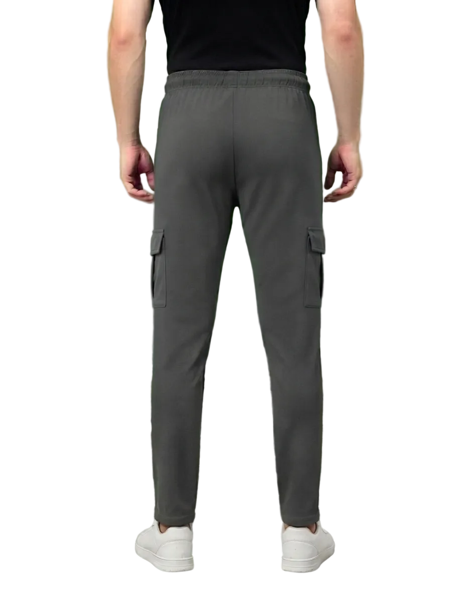 Men's Dark Grey Sporty Cargo Track Pants with Zipper Pockets
