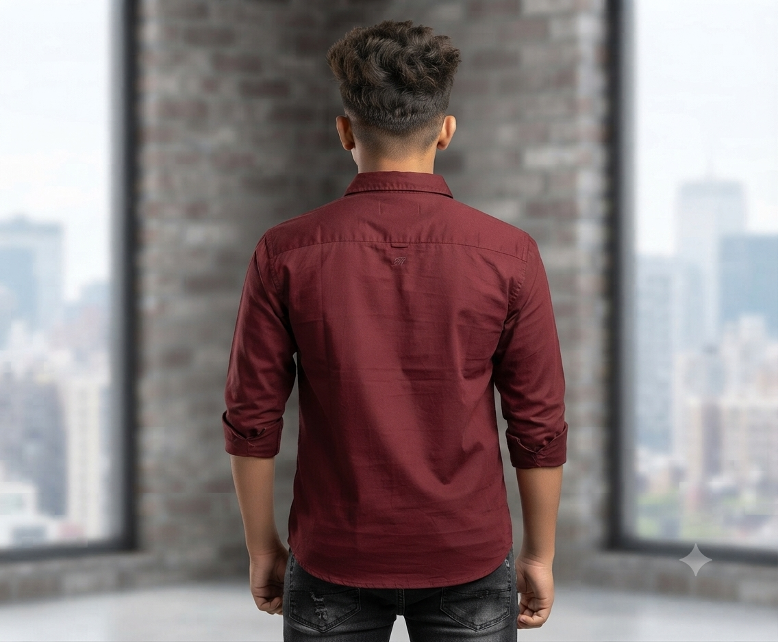 Boys Maroon Solid Casual Shirt