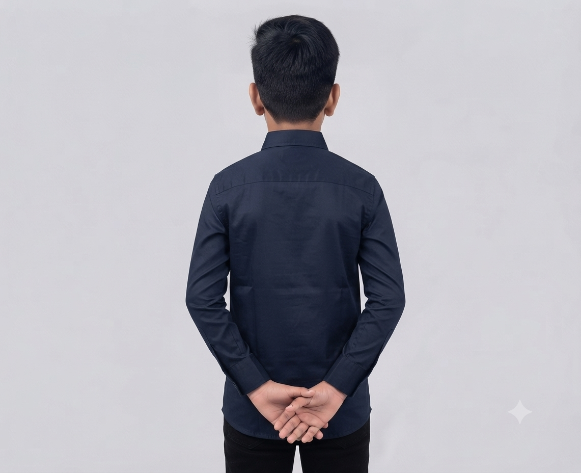 Boys Navy Blue Solid Casual Shirt