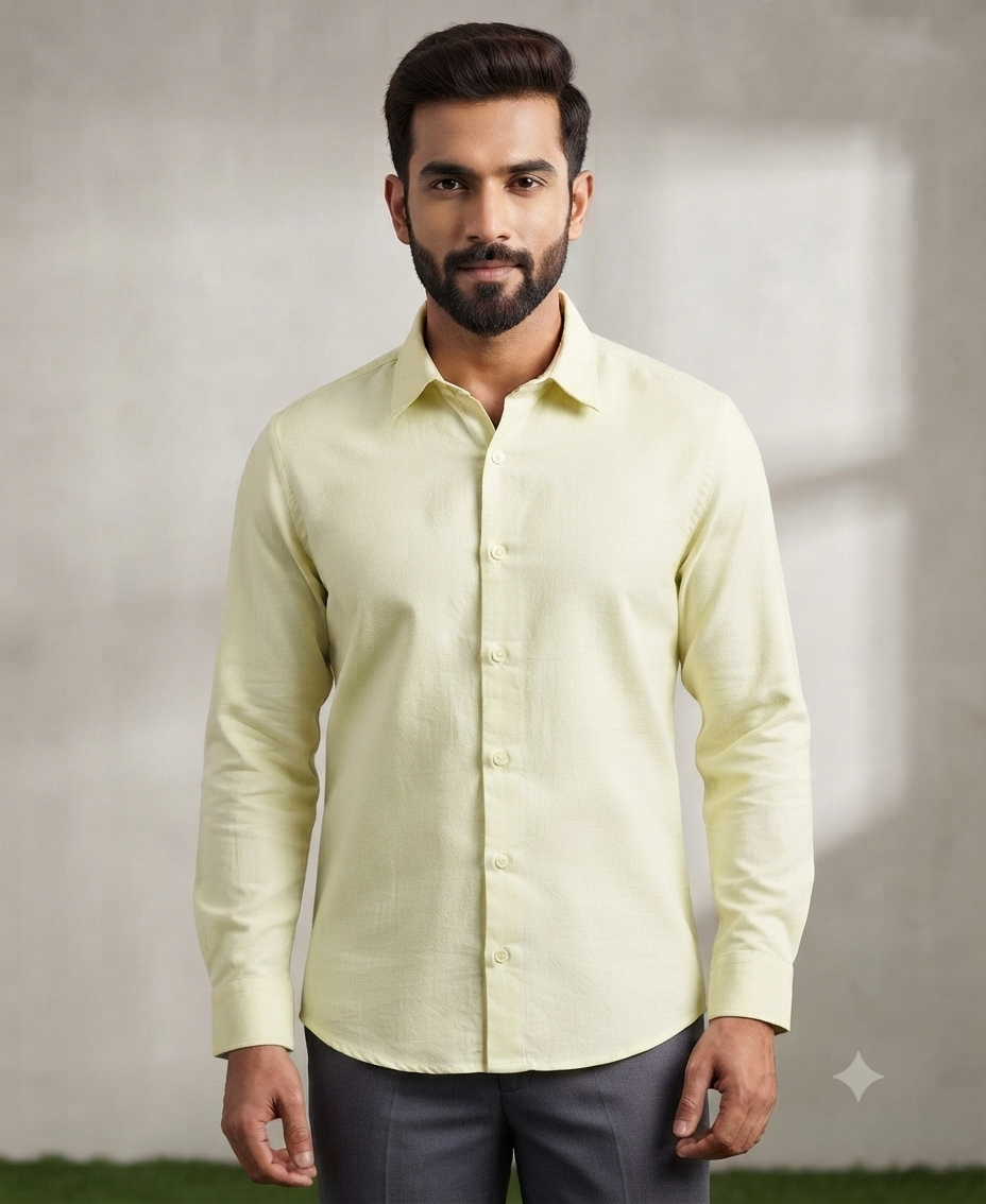 Men’s Light Pista Green Solid Full Sleeve Shirt
