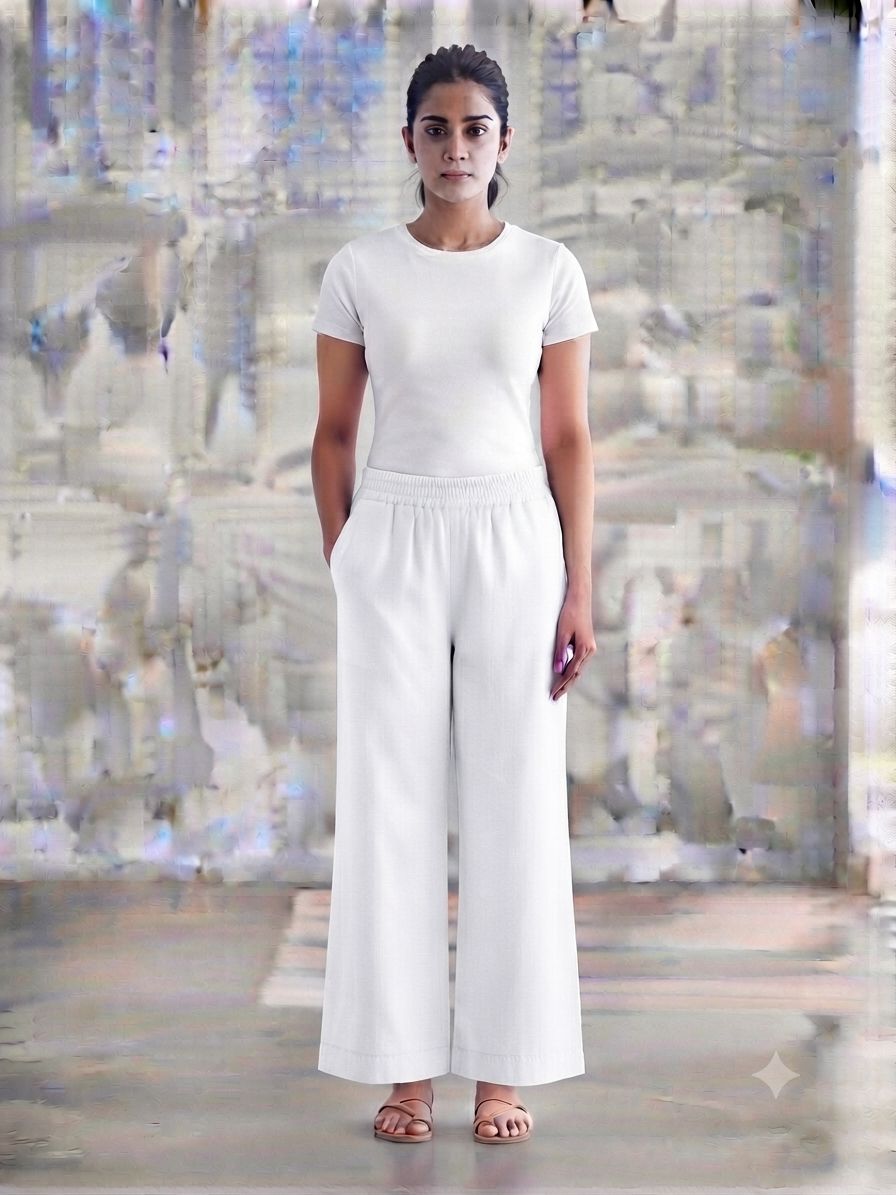 Pure White Solid Wide-Leg Palazzo with Pockets