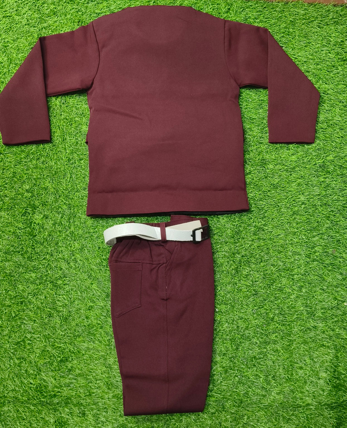 Boys Maroon Safari Blazer Party Wear Set with Pant