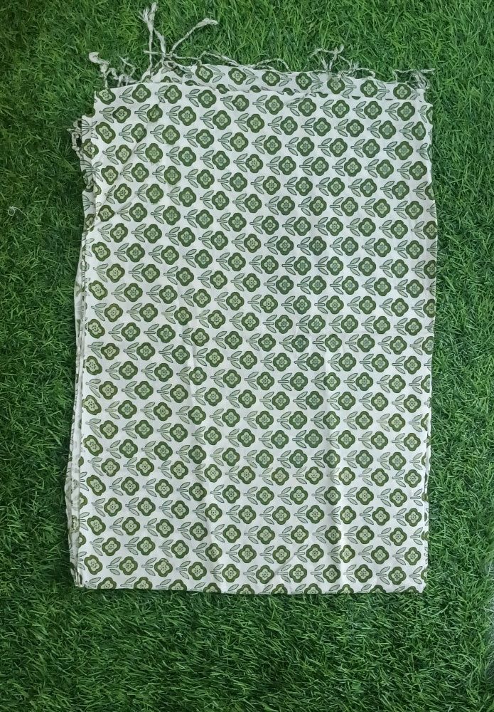 Classic Green and White Floral Printed Stole with Fringe Accents