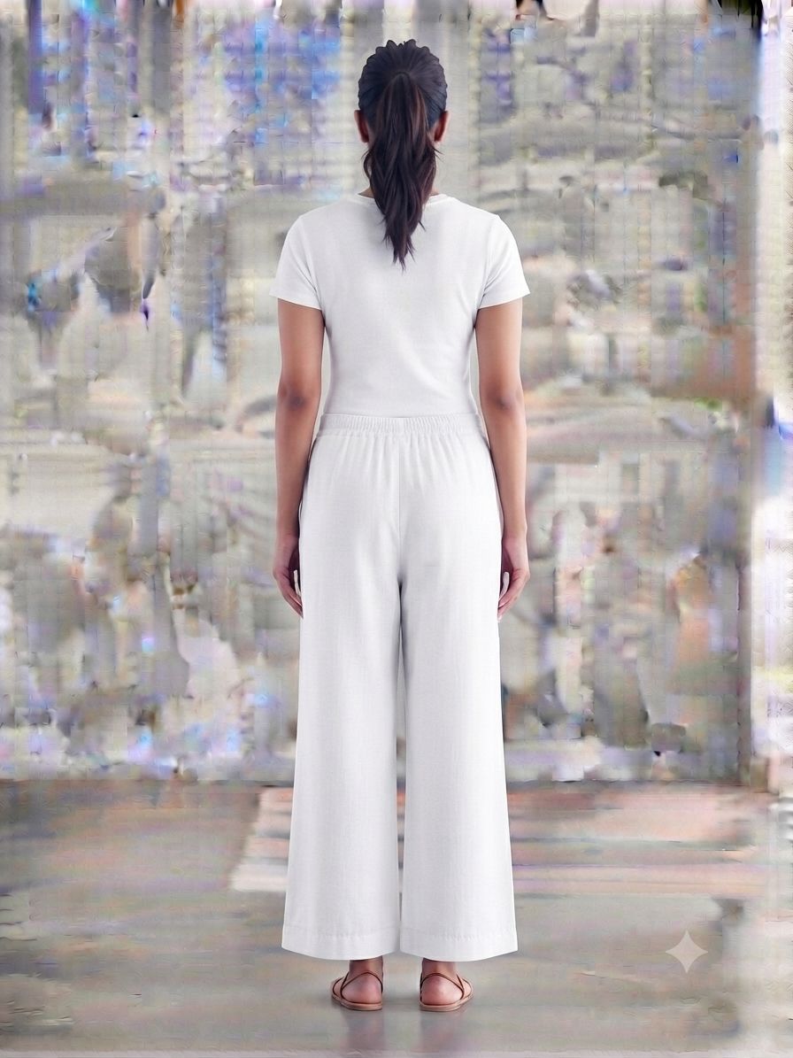Pure White Solid Wide-Leg Palazzo with Pockets