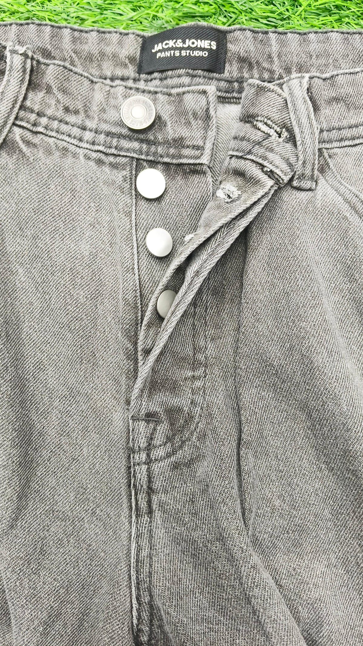 Jack & Jones Charcoal  Wash Baggy Fit Black Jeans With Button Fly