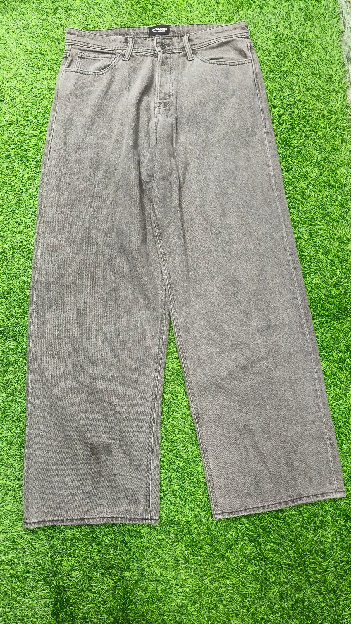Jack & Jones Charcoal  Wash Baggy Fit Black Jeans With Button Fly