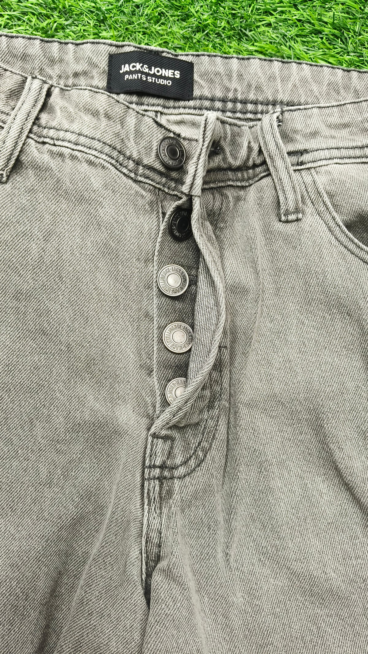 Grey Colour Jack & Jones Relaxed fit Baggy Jeans With Button Fly