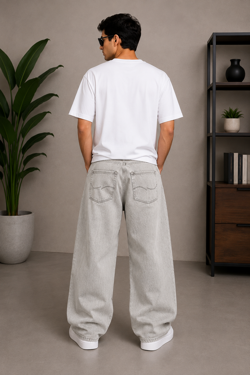 Grey Colour Jack & Jones Relaxed fit Baggy Jeans With Button Fly