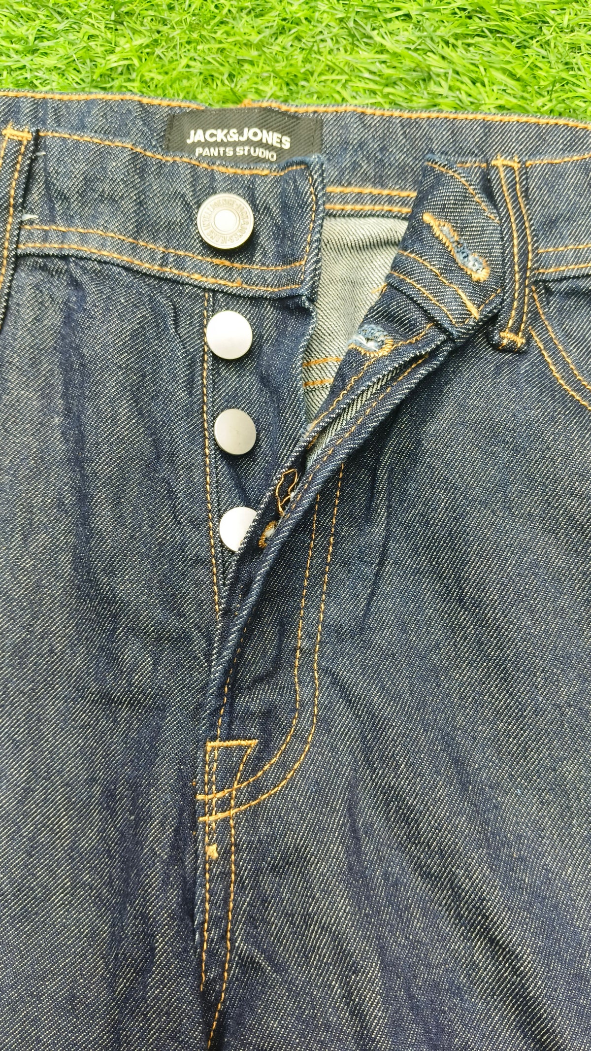 JACK & JONES MEN'S DEEP BLUE LOOSE FIT LOW RISE BAGGY JEANS WITH BUTTON FLY