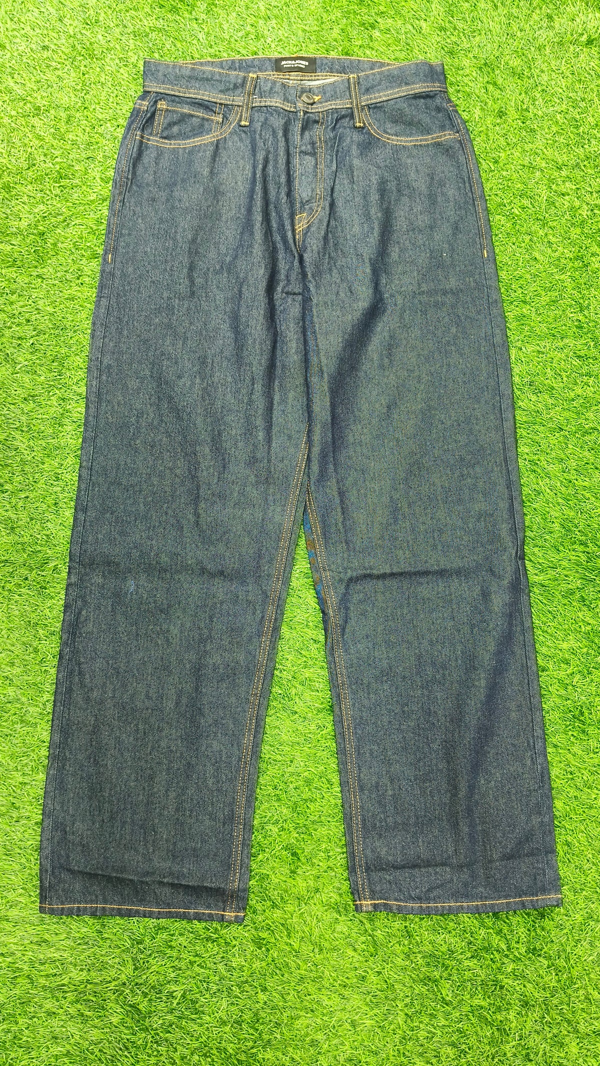 JACK & JONES MEN'S DEEP BLUE LOOSE FIT LOW RISE BAGGY JEANS WITH BUTTON FLY