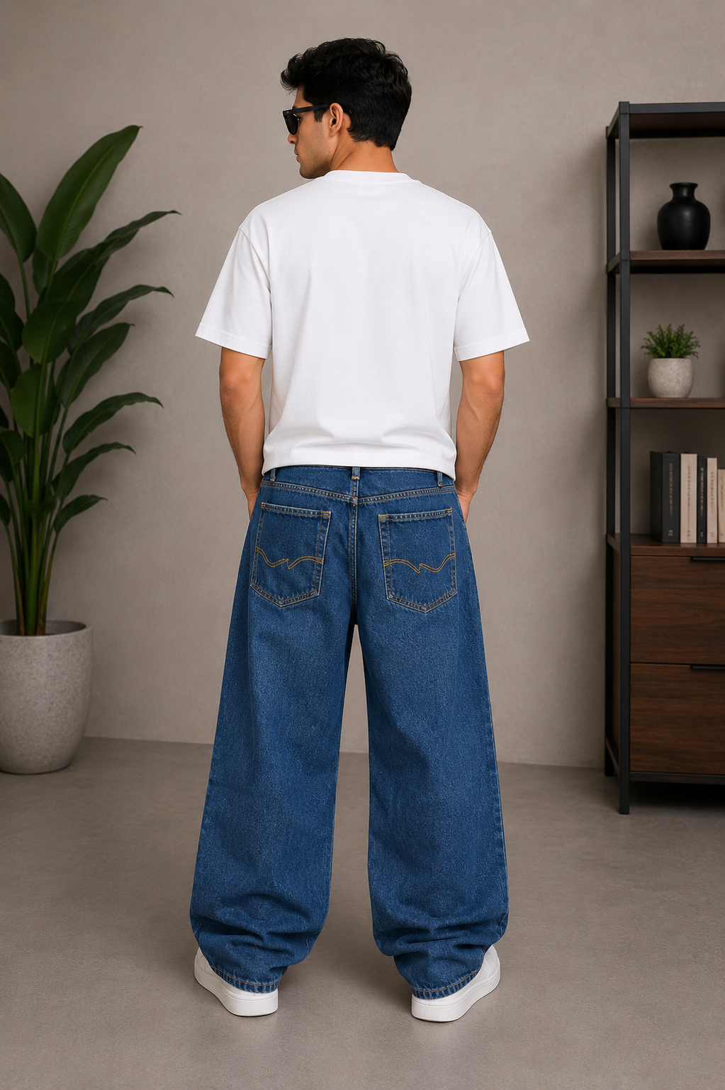 Men's Blue Solid Baggy fit Jeans