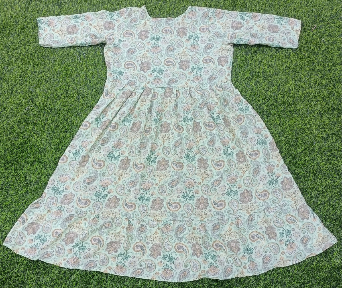 Women's Pista Green Printed Flared Umbrella model kurti with Elbow Sleeves
