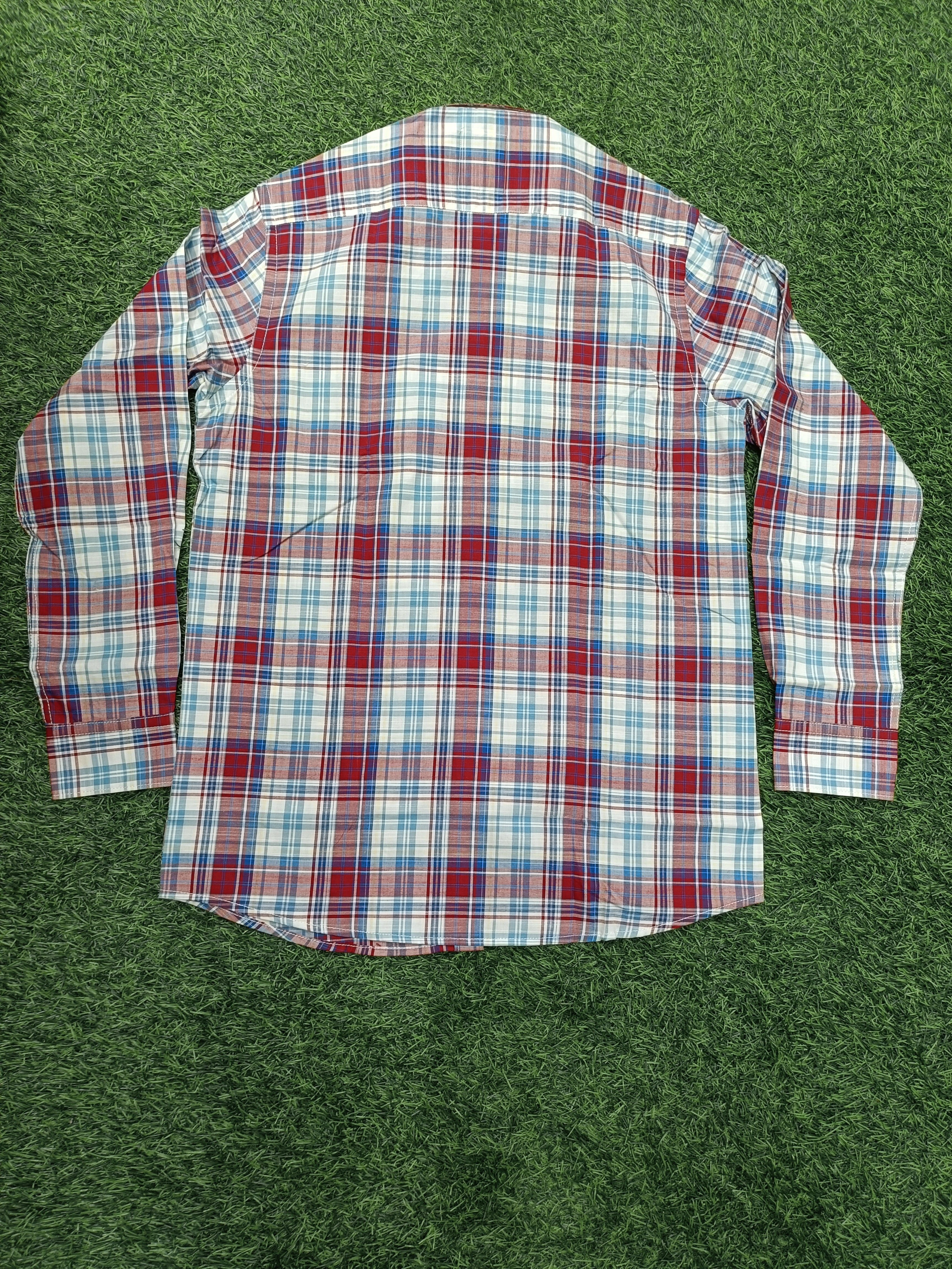 Men's Checkered Red, Blue, and White Casual Cotton Shirt