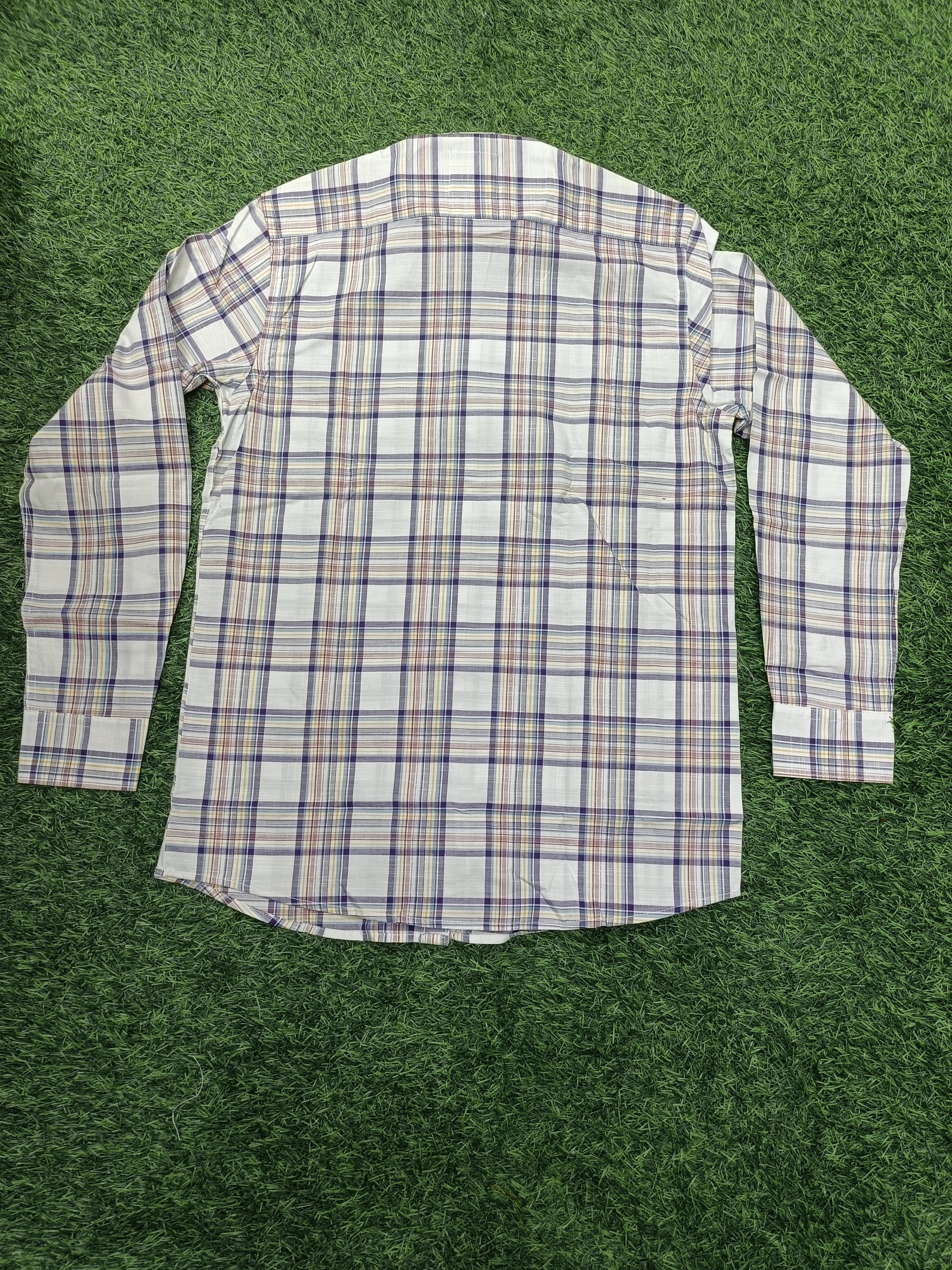 Men's Checkered Purple, Yellow, and White Casual Cotton Shirt