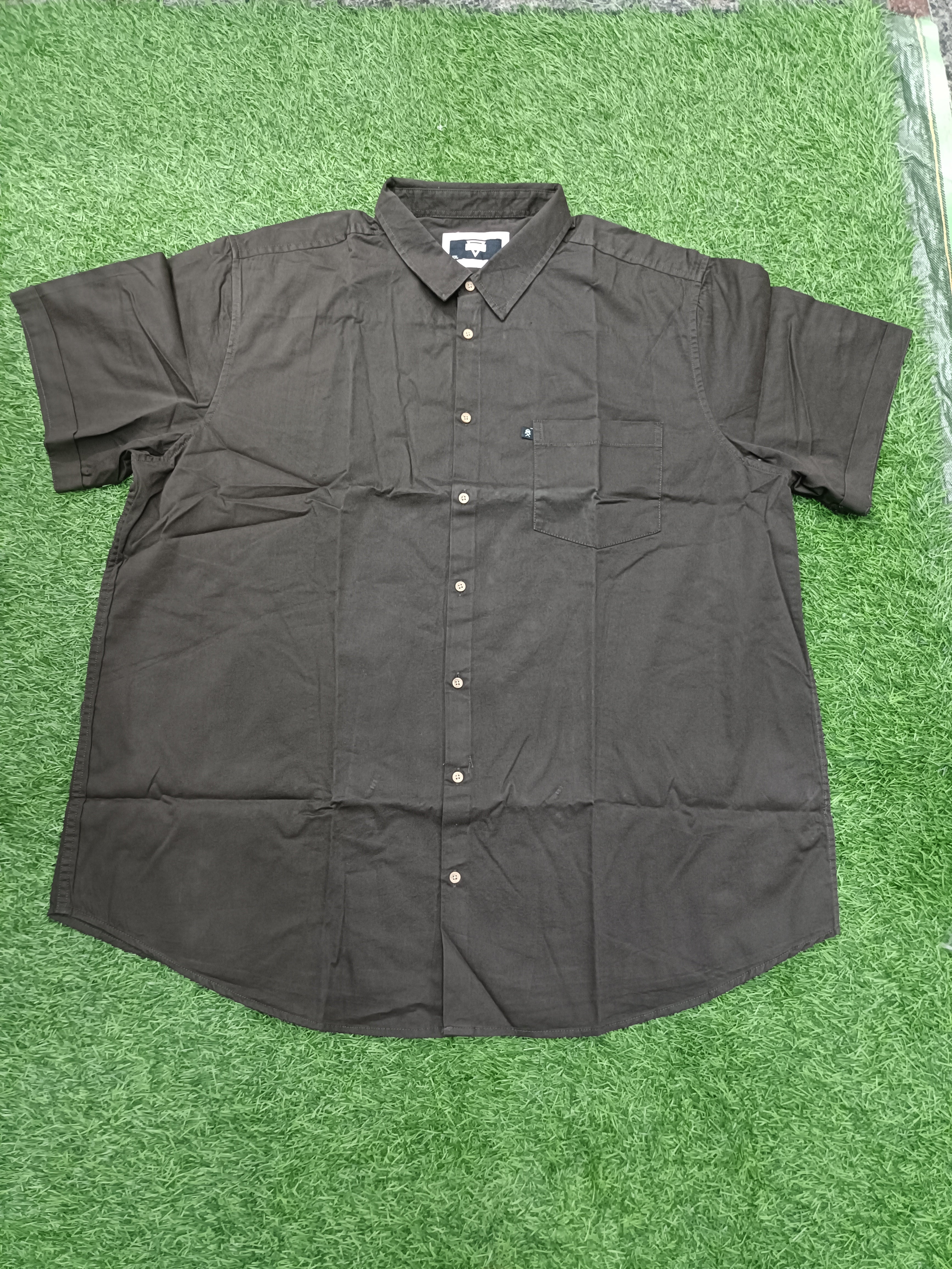 Men's Solid Dark Brown Cotton Half-Sleeve Apple Cut Casual Cotton Shirt