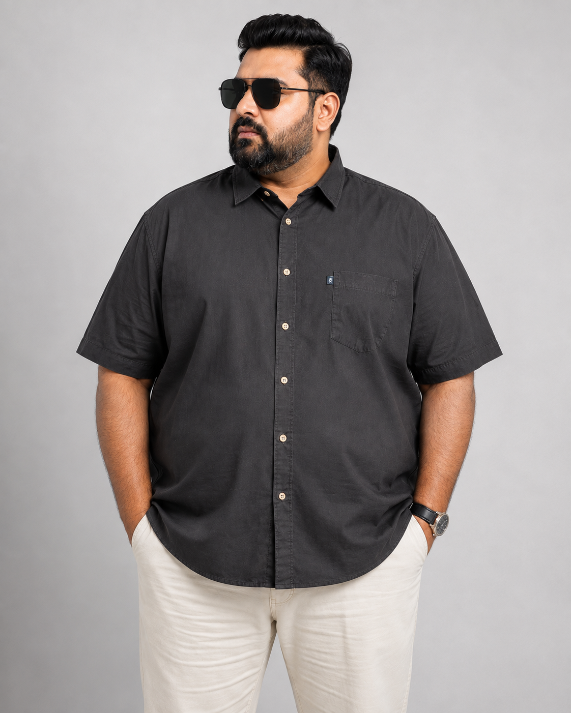 Men's Solid Dark Brown Cotton Half-Sleeve Apple Cut Casual Cotton Shirt