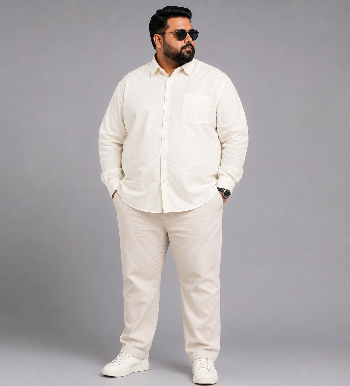 Men's Solid Cream color cotton Full-Sleeve plain Casual Shirt