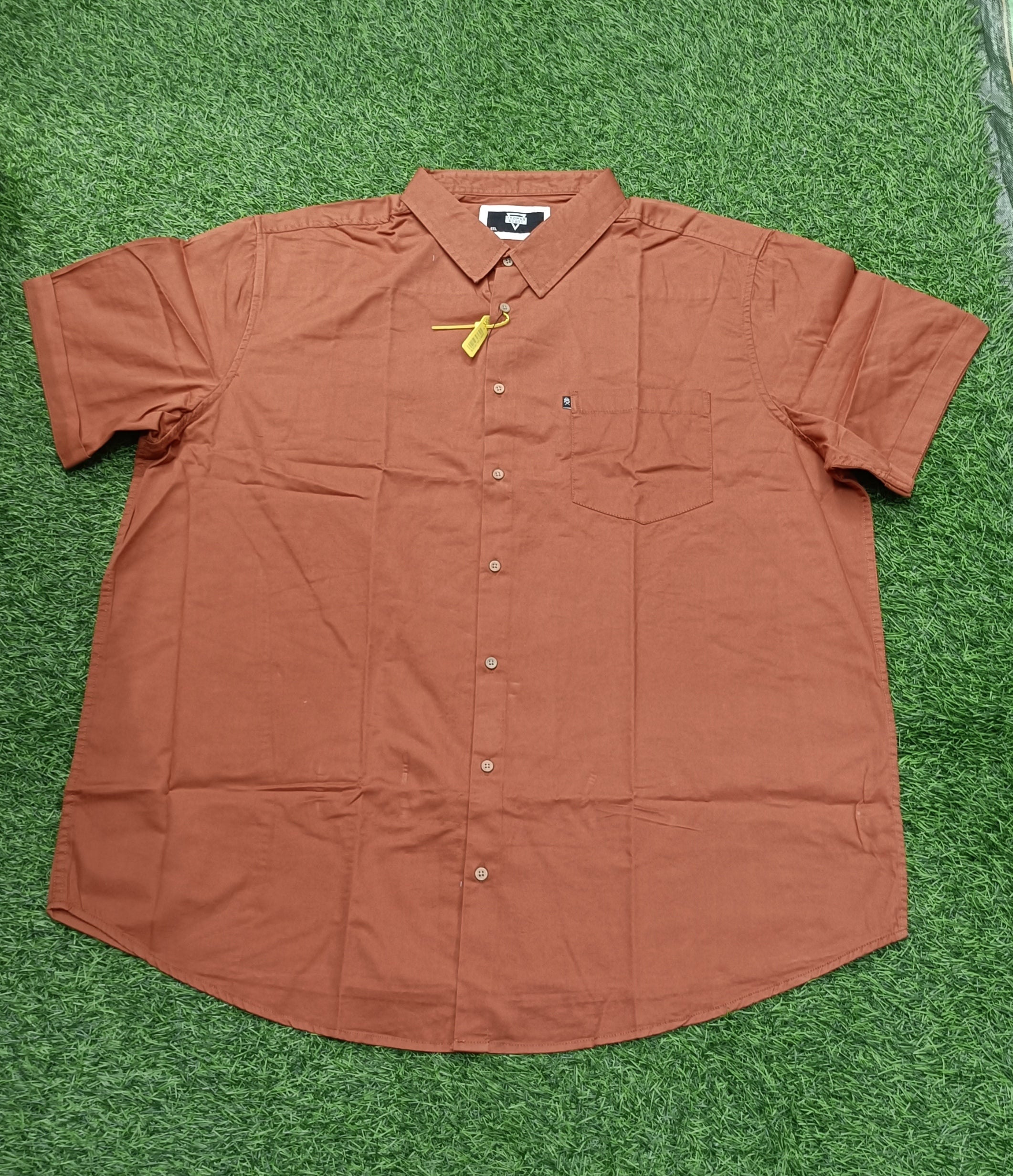 Men's Solid Rust Brown Cotton Half-Sleeve Apple Cut Casual Shirt