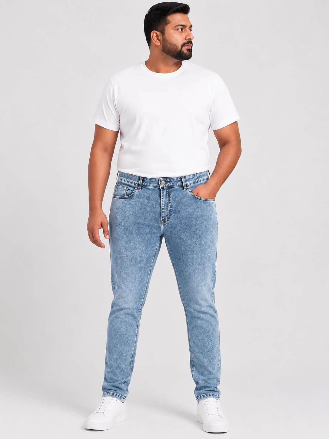 Men’s Light Blue Washed Slim Fit Stretch Denim Jeans