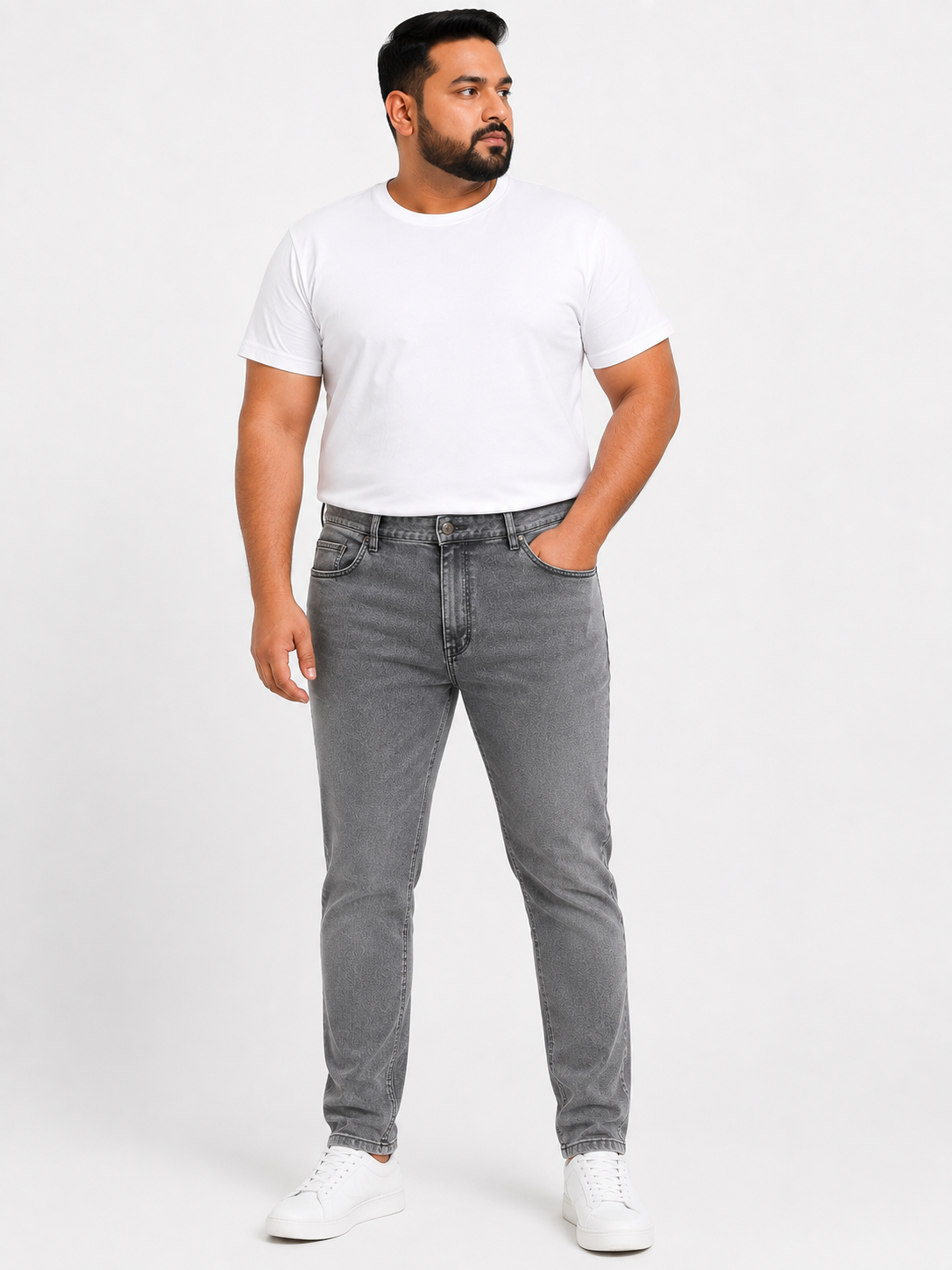 Men’s Charcoal Grey Washed Slim Fit Stretch Denim Jeans