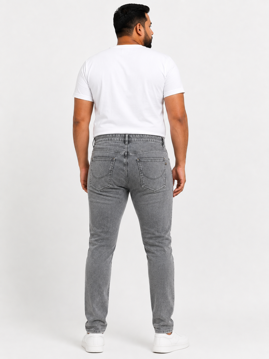 Men’s Charcoal Grey Washed Slim Fit Stretch Denim Jeans