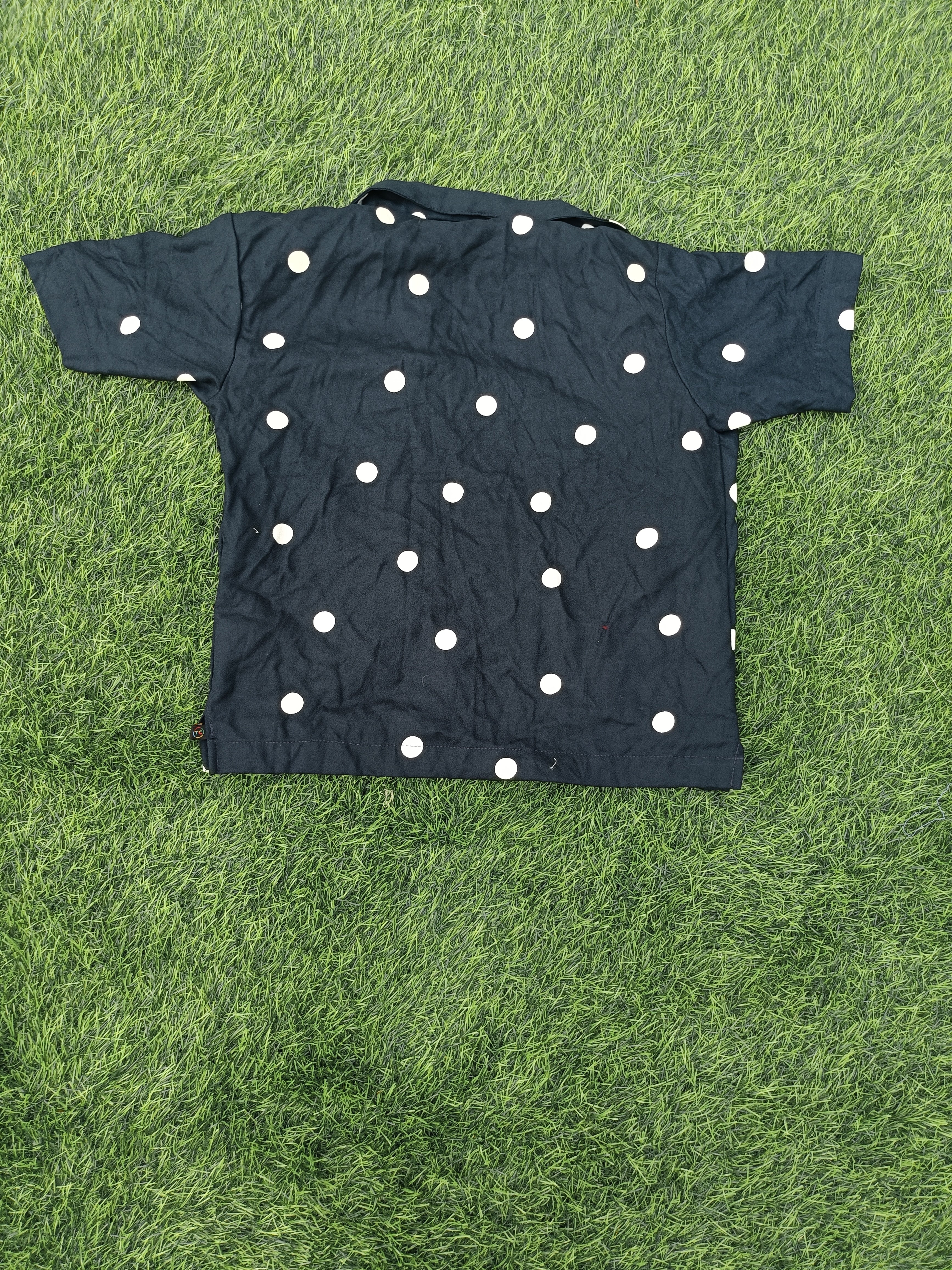 Teen Colours Kids Navy blue Polka Dot Print Cuban Collar rayon Baggy Shirt