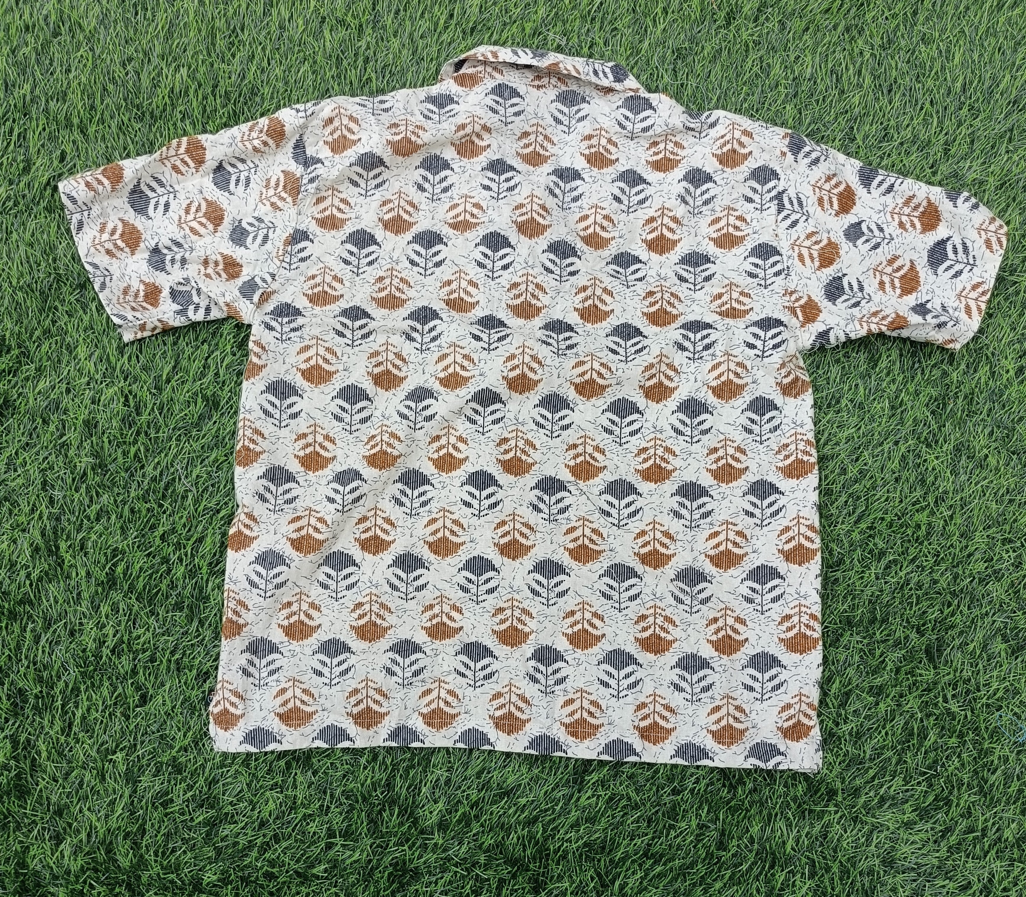 Teen Colours Kids Off-White Botanical Print Cuban Collar cottonBaggy Shirt