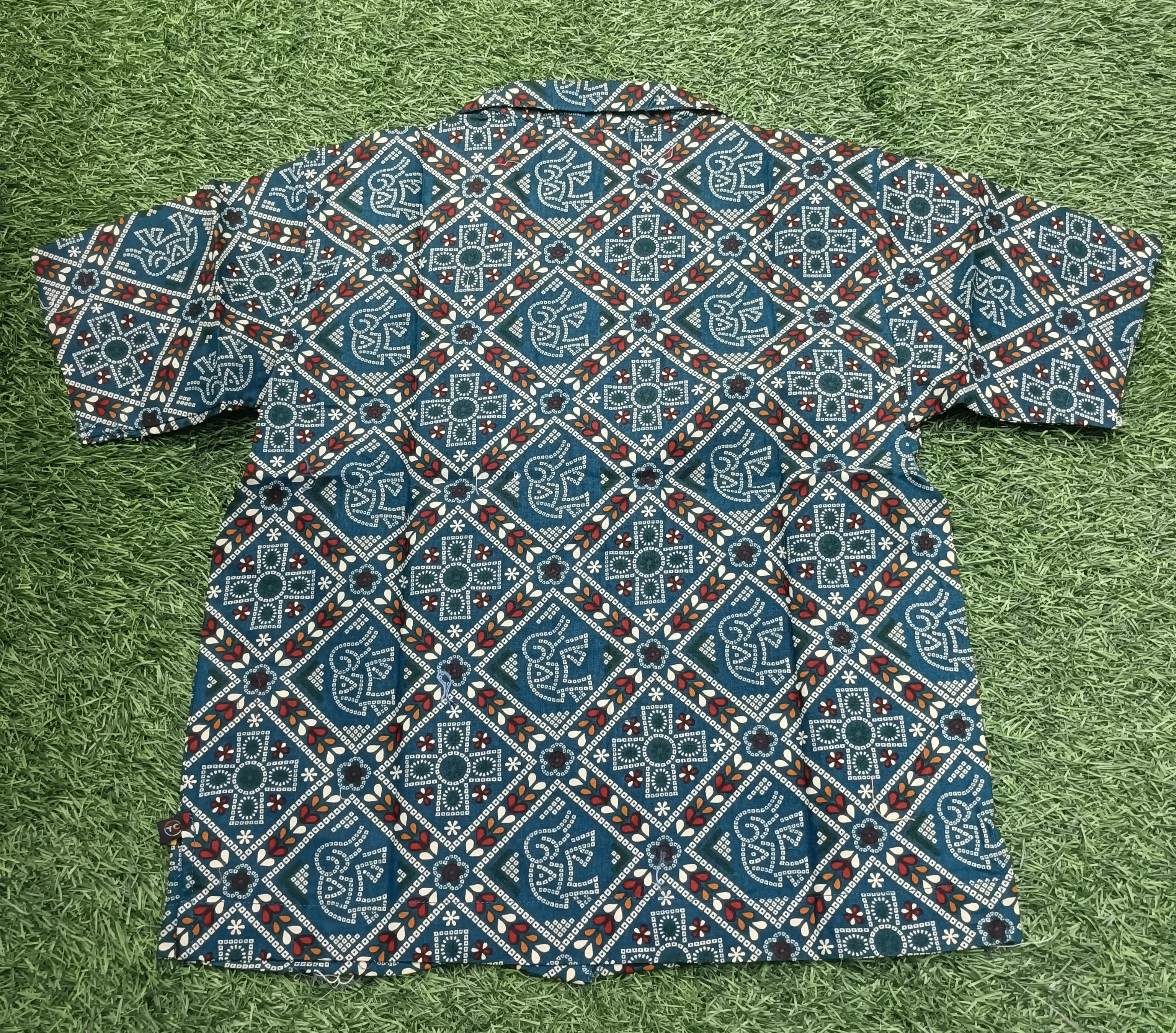 Teen Colours Kids Peacock Blue Bandana Print Cuban Collar cotton  Baggy Shirt