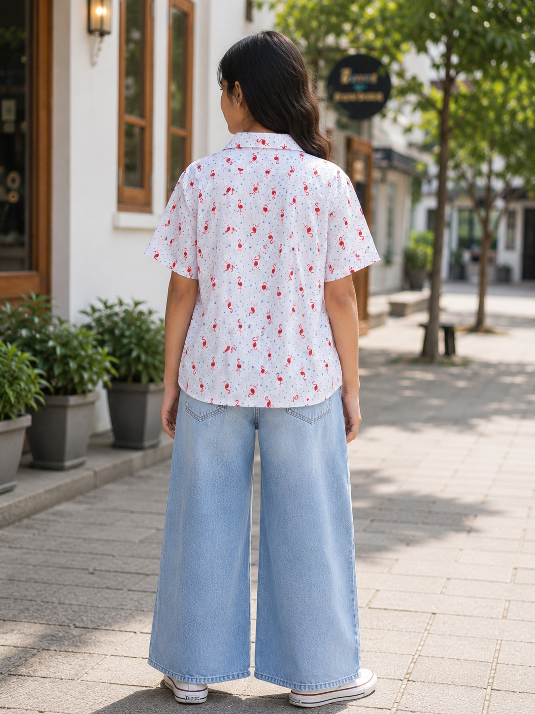 Teen Colours Kids Flamingo and Star Print Cuban Collar rayon Baggy Shirt