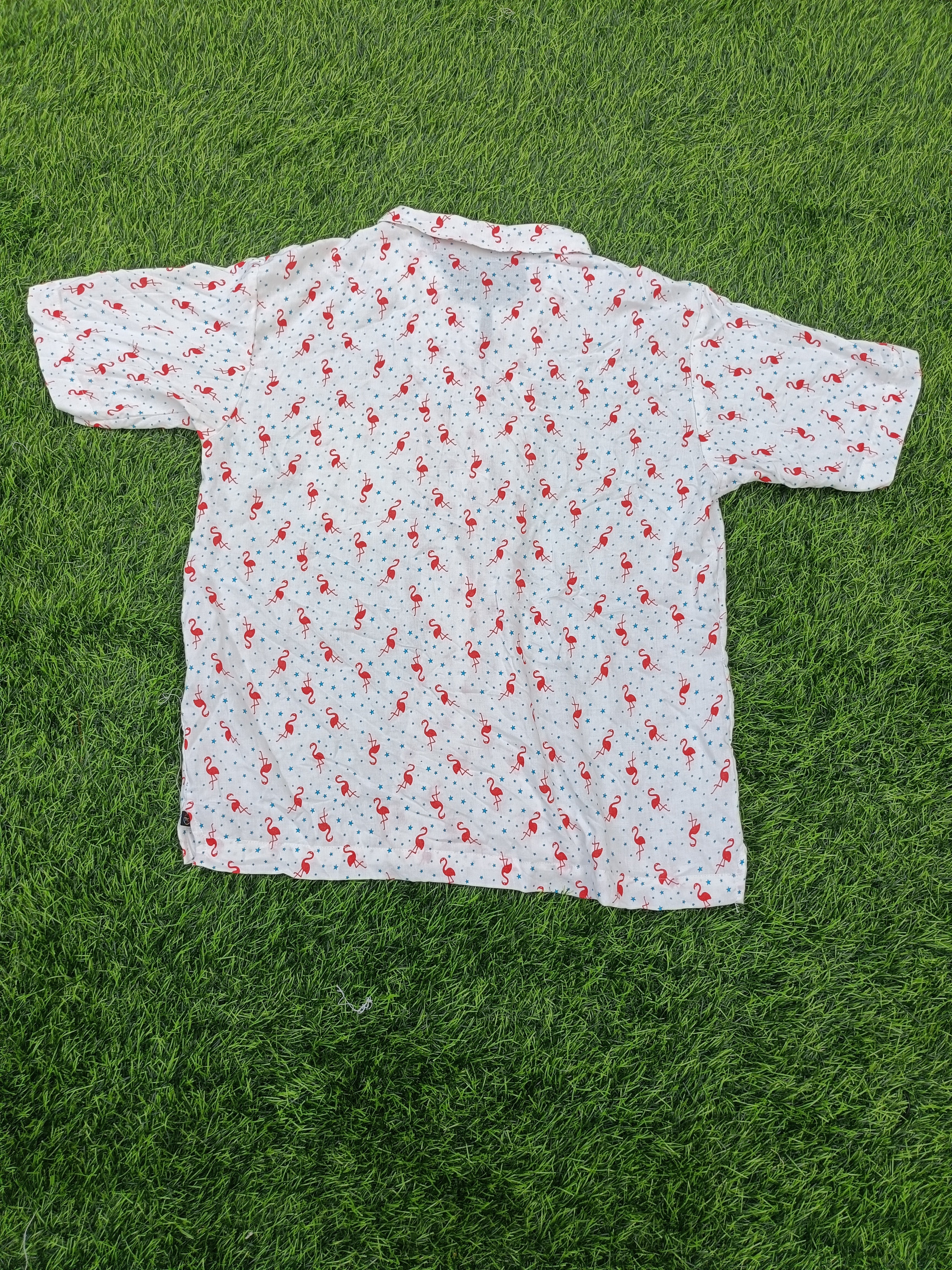 Teen Colours Kids Flamingo and Star Print Cuban Collar rayon Baggy Shirt