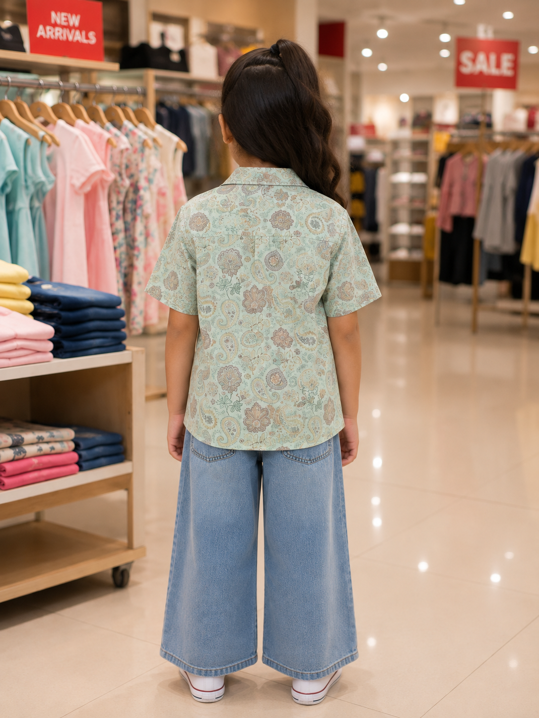 Teen Colours Kids Pista green Paisley and Floral Print Cuban Collar rayon Baggy Shirt