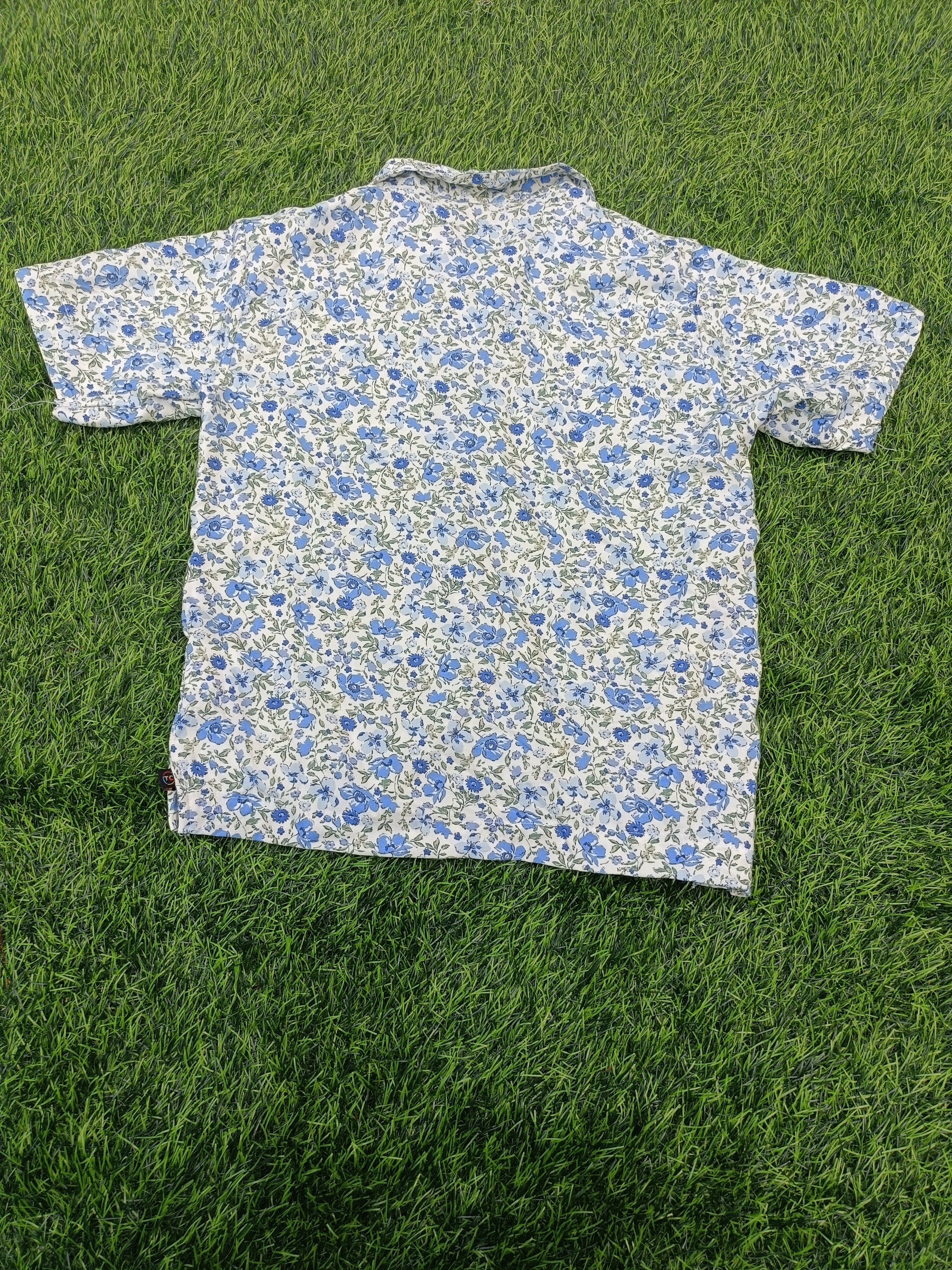 Teen Colours Kids White Blue Floral Print Cuban Collar rayon Baggy Shirt
