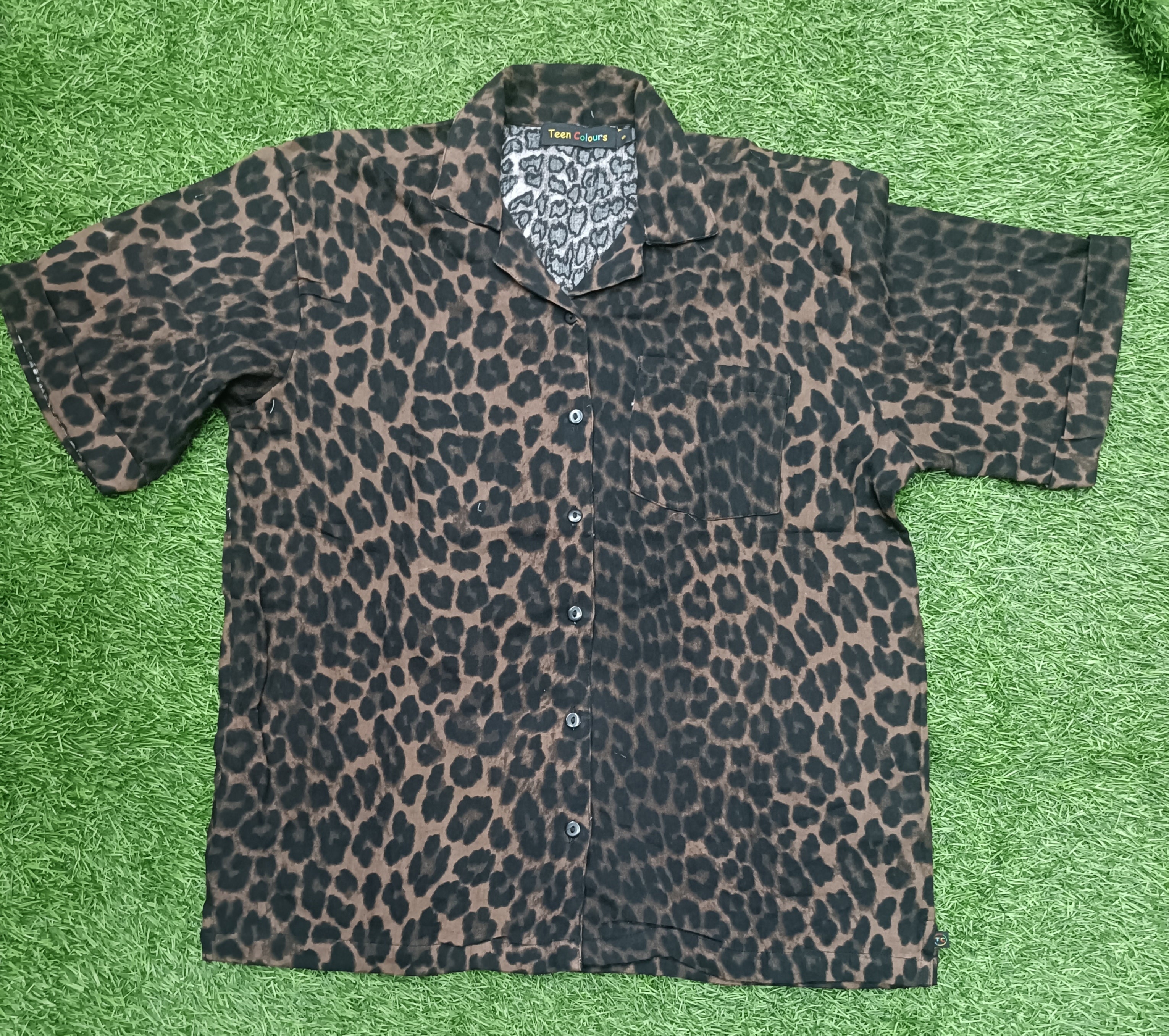Women's Leopard Print Baggy Box-Cut Shirt with Chest Pocket