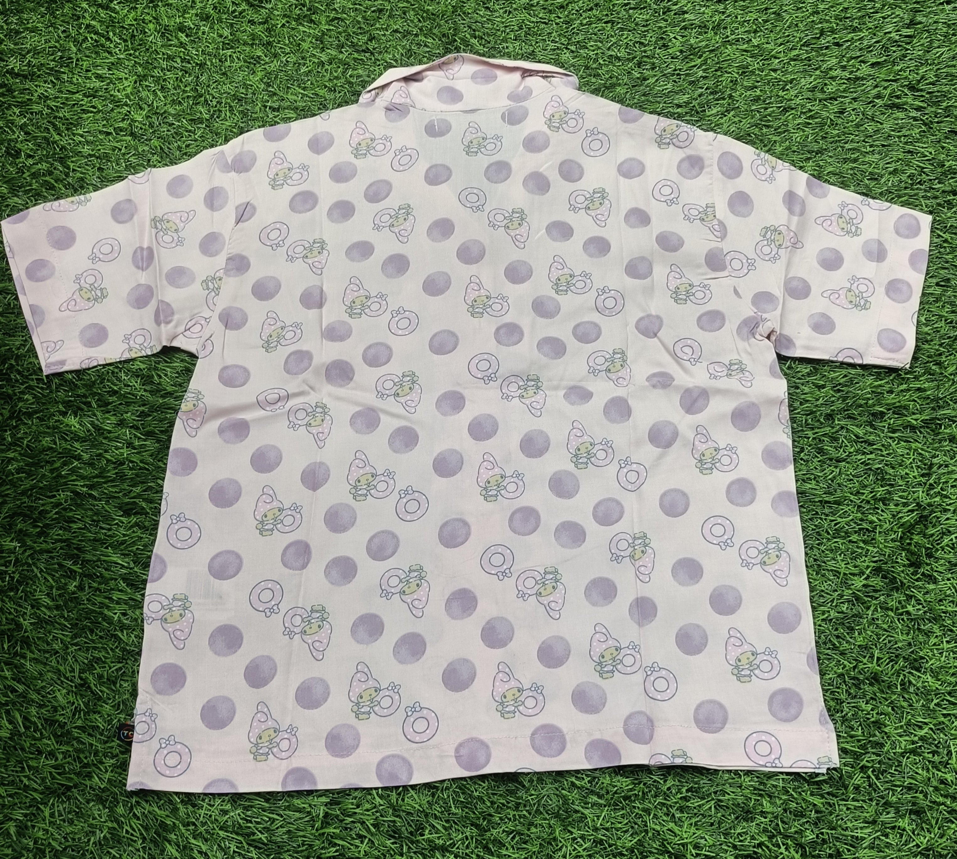 Teen Colours Kids Light Pink Cartoon Rabbit Print Cuban Collar rayon Baggy Shirt