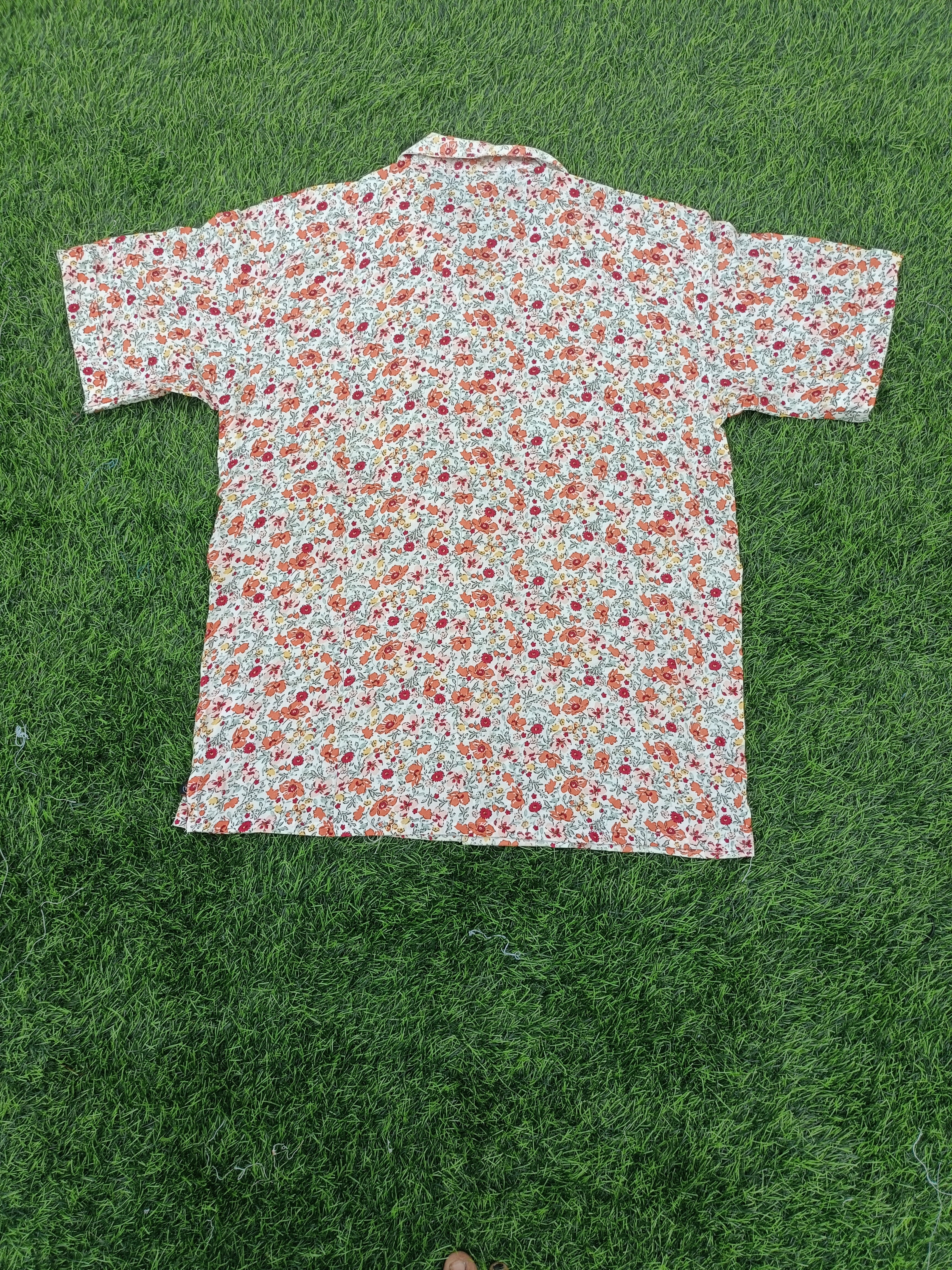 Kids Vintage Floral Print Cuban Collar rayon Baggy Shirt with Chest Pocket