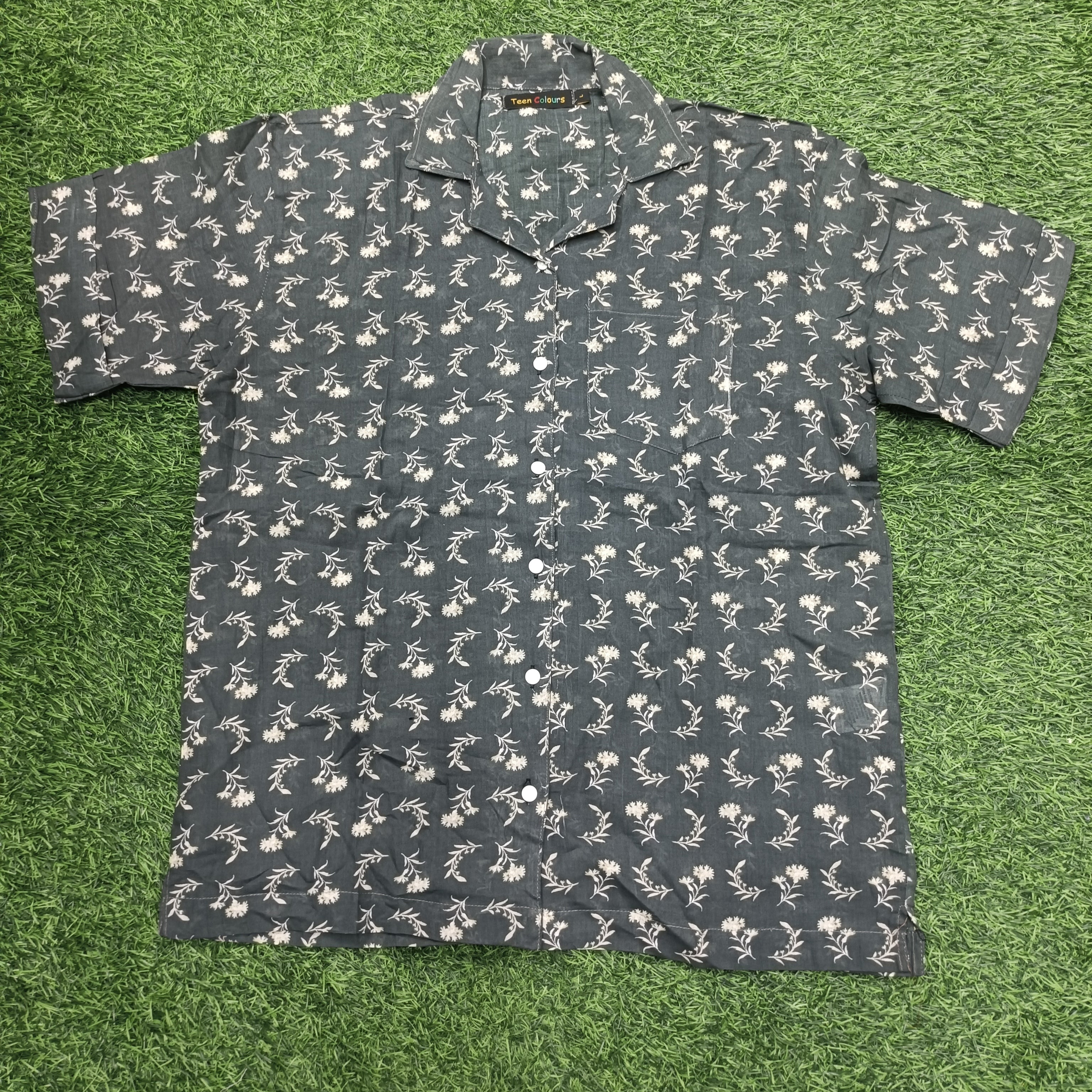 Women’s Dark Grey Floral Print Box-Cut cotton Baggy Shirt