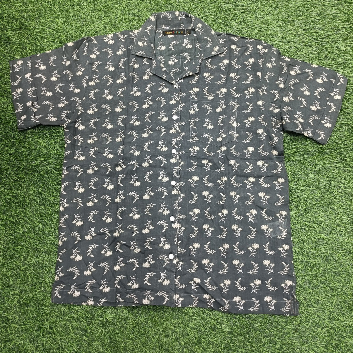 Women’s Dark Grey Floral Print Box-Cut cotton Baggy Shirt