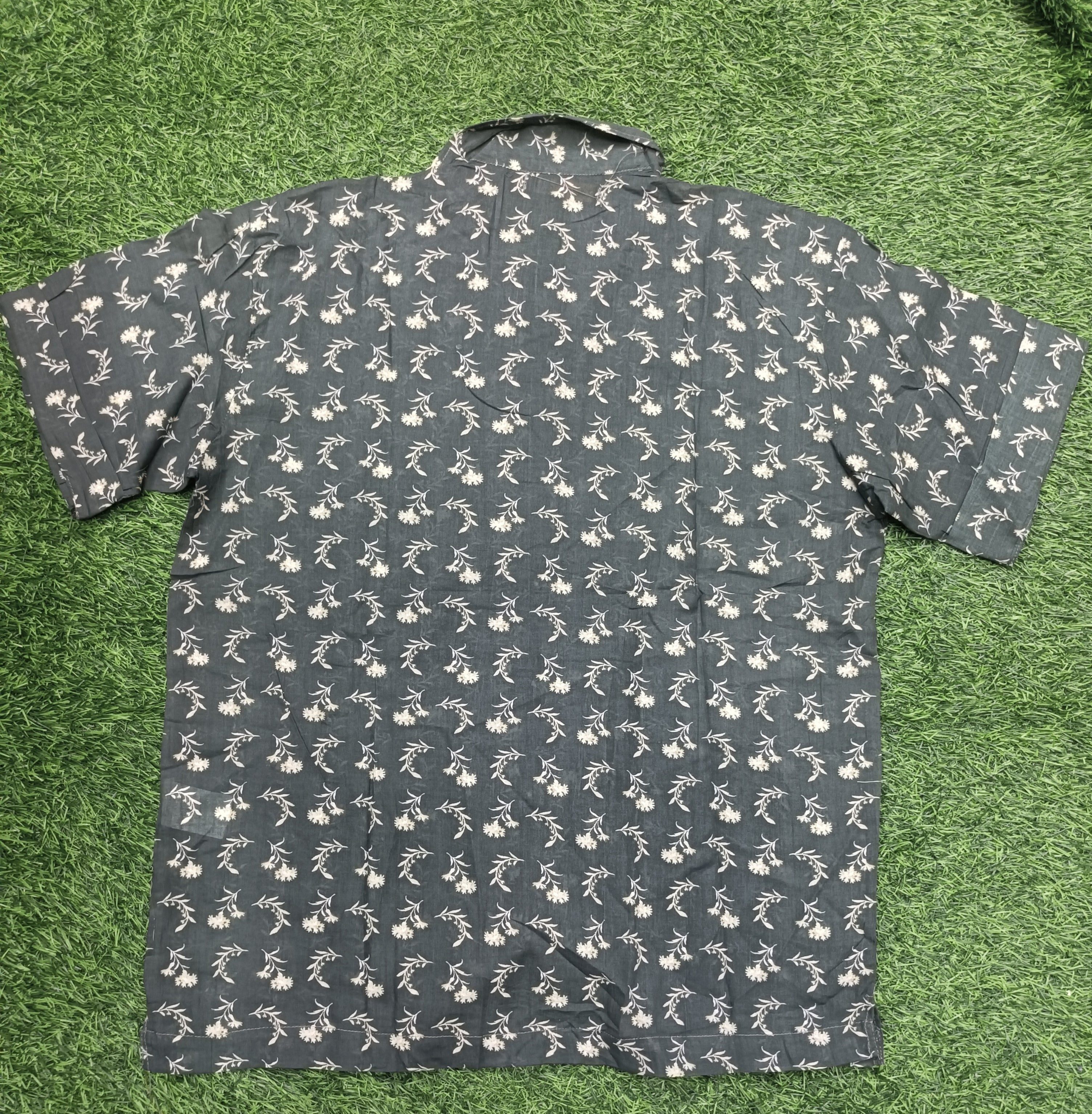 Women’s Dark Grey Floral Print Box-Cut cotton Baggy Shirt