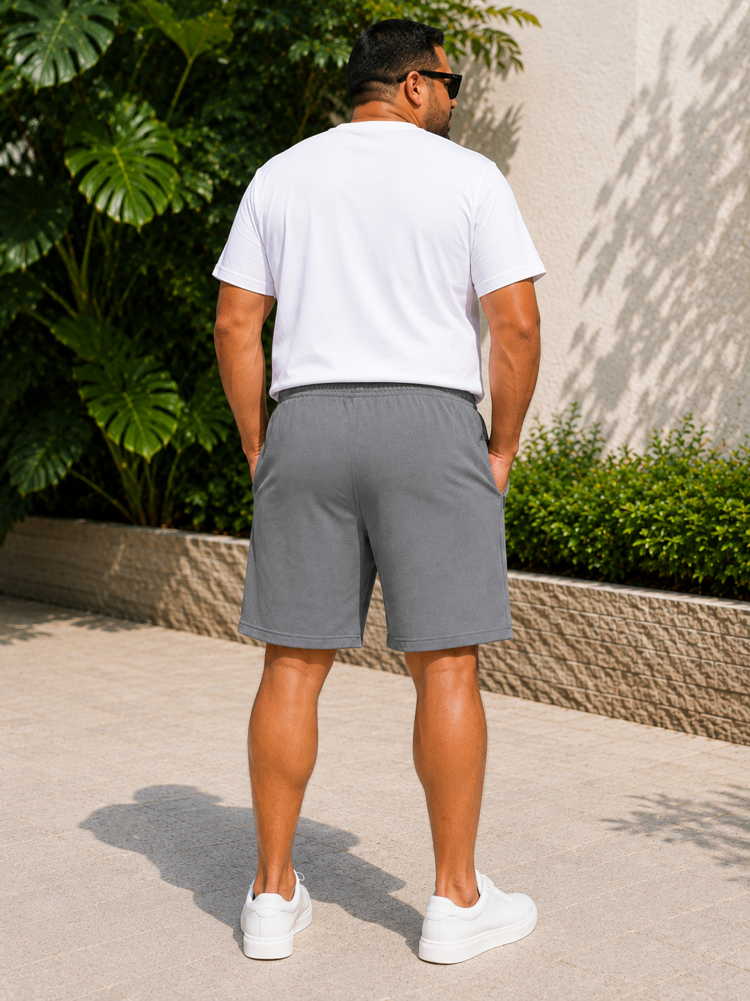 Men's Dark Grey Knitted Comfort Shorts with Zipper Pockets and Adjustable Waist