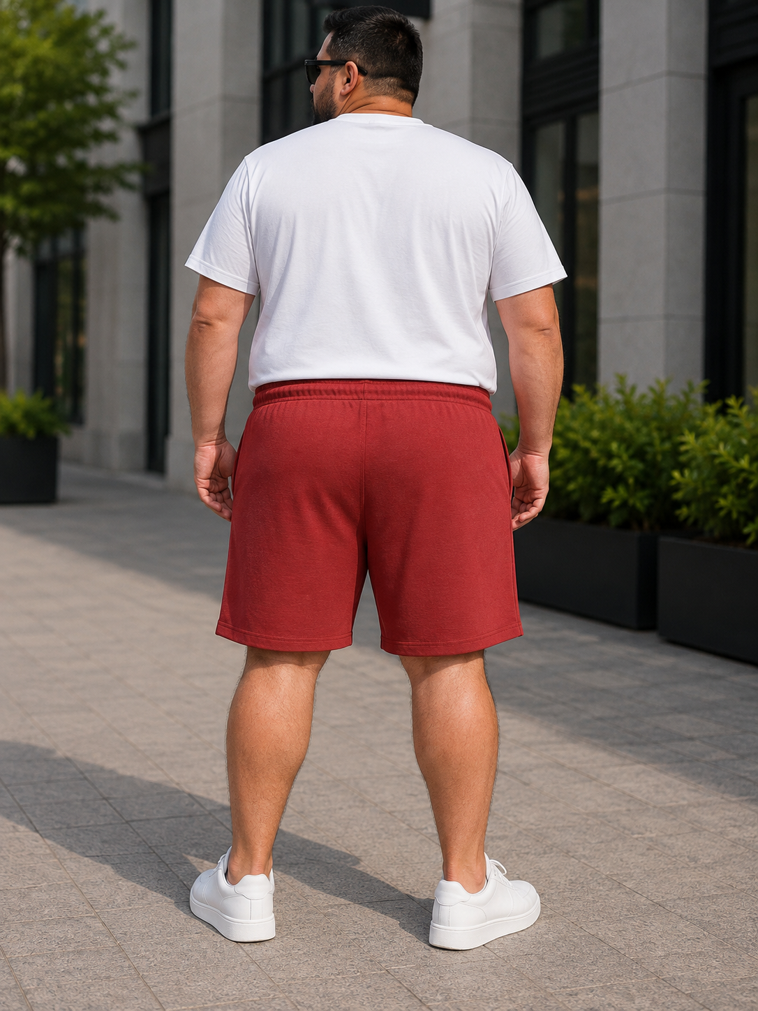 Men's Maroon Knitted Comfort Shorts with Zipper Pockets and Adjustable Waist
