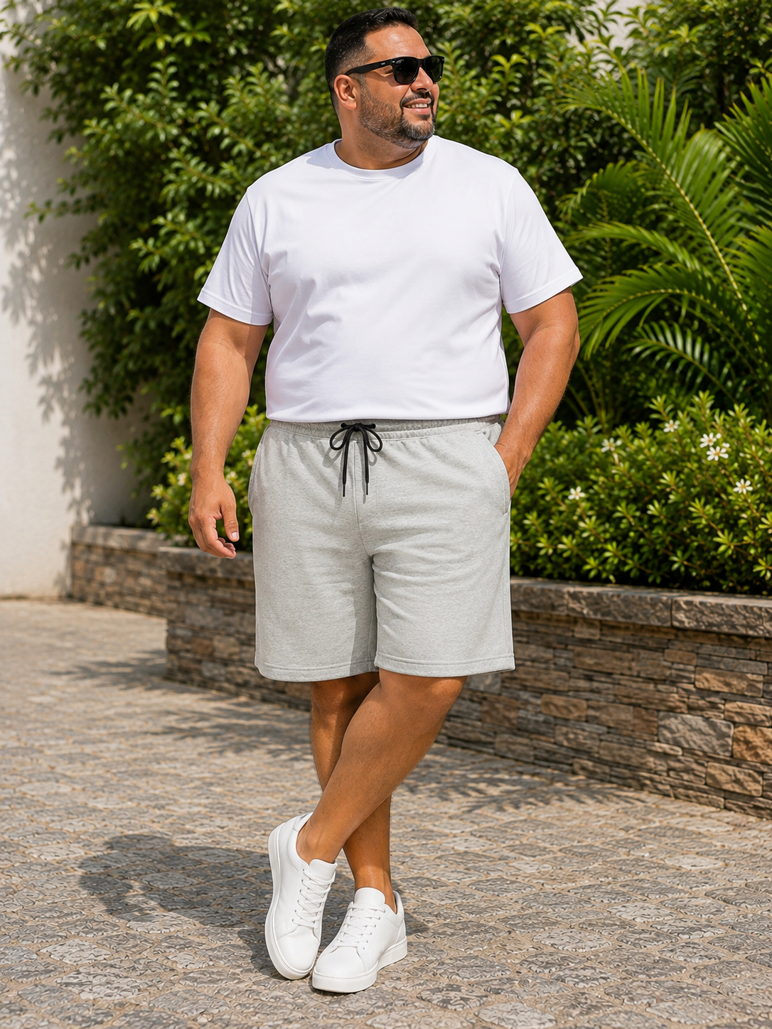 Men's Melange Grey Knitted Comfort Shorts with Zipper Pockets and Adjustable