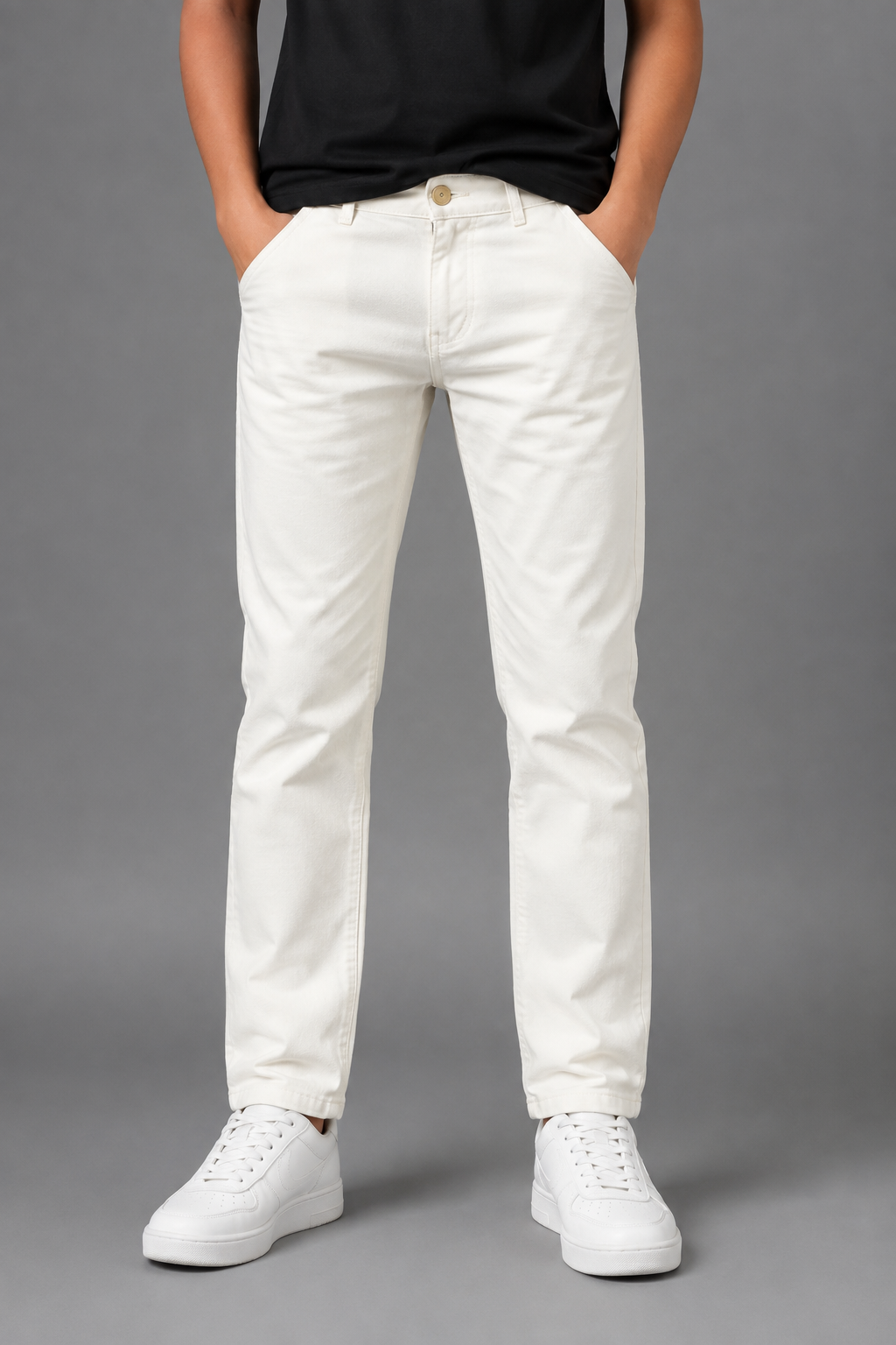 Teen Colours Kids White Cotton Straight Fit Pant with 4 Pockets
