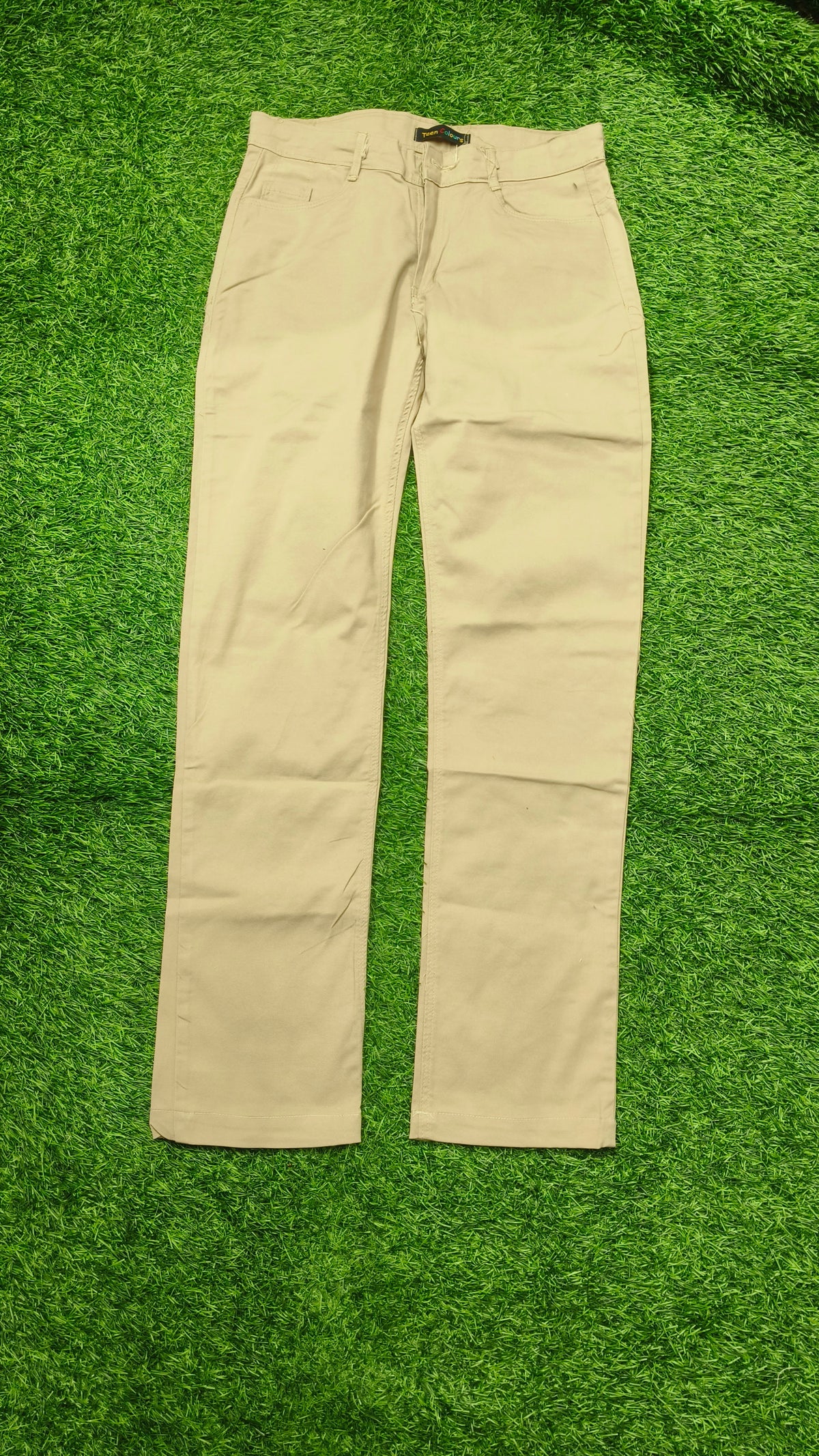 Teen Colours Kids Khaki Green Cotton Elastic Waist Straight Fit Pant with 4 Pockets