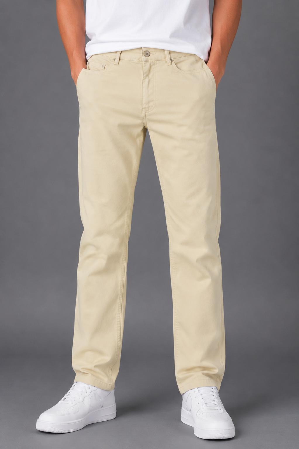 Teen Colours Kids Khaki Green Cotton Elastic Waist Straight Fit Pant with 4 Pockets